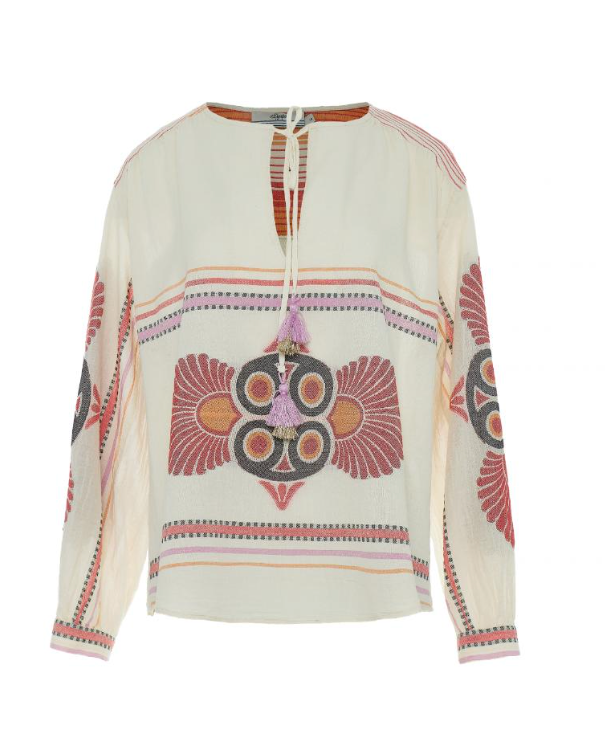 Devotion Twins Women's Dilos Jacquard Blouse - Elegant Floral Print Long Sleeve Tops for Work, Date Night & Special Occasions