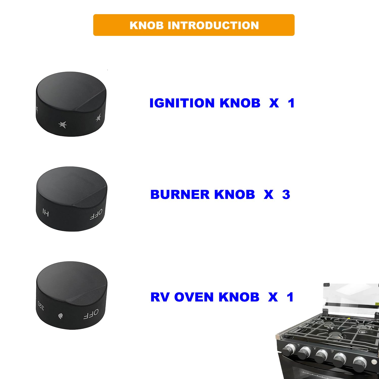 Upgraded RV Gas Range Oven Knob Replacement - Compatible with Greystone CF-RV17, CF-RV17B, CF-RV17BB, CF-RV21, CF-RV21B, CF-RV21BB Models (5-Piece Set) - Perfect for RV Kitchen Stove Repair & Maintenance