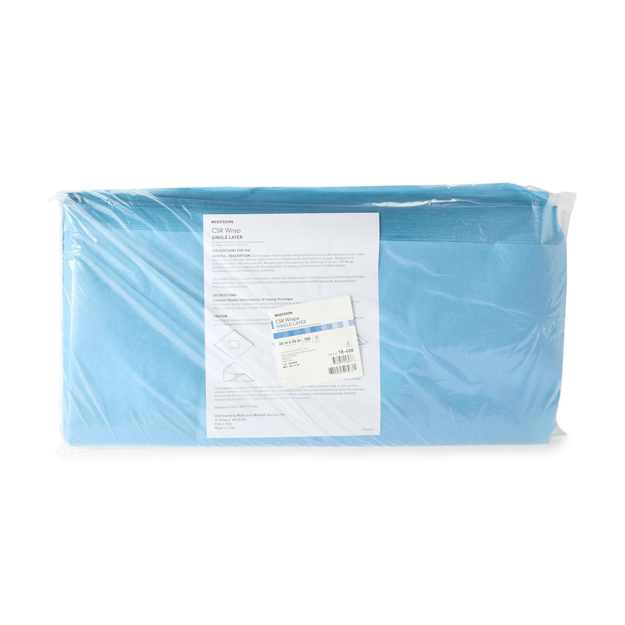 McKesson CSR Sterilization Wrap for Medical Supplies, Nail Technicians & Tattoo Tools - Blue Cellulose, 24
