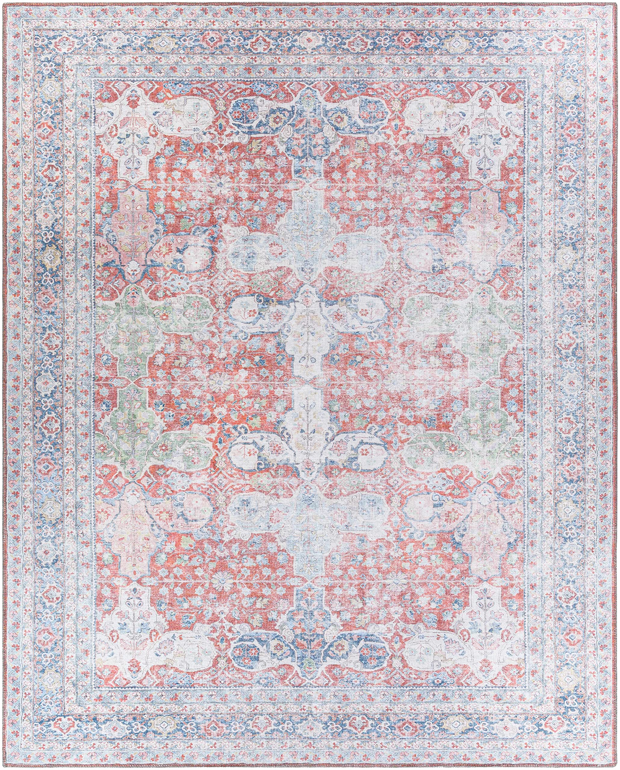 Hauteloom Goma Washable Area Rug for Living Room & Bedroom - Traditional Design in Pink, Beige, Red - 8'10