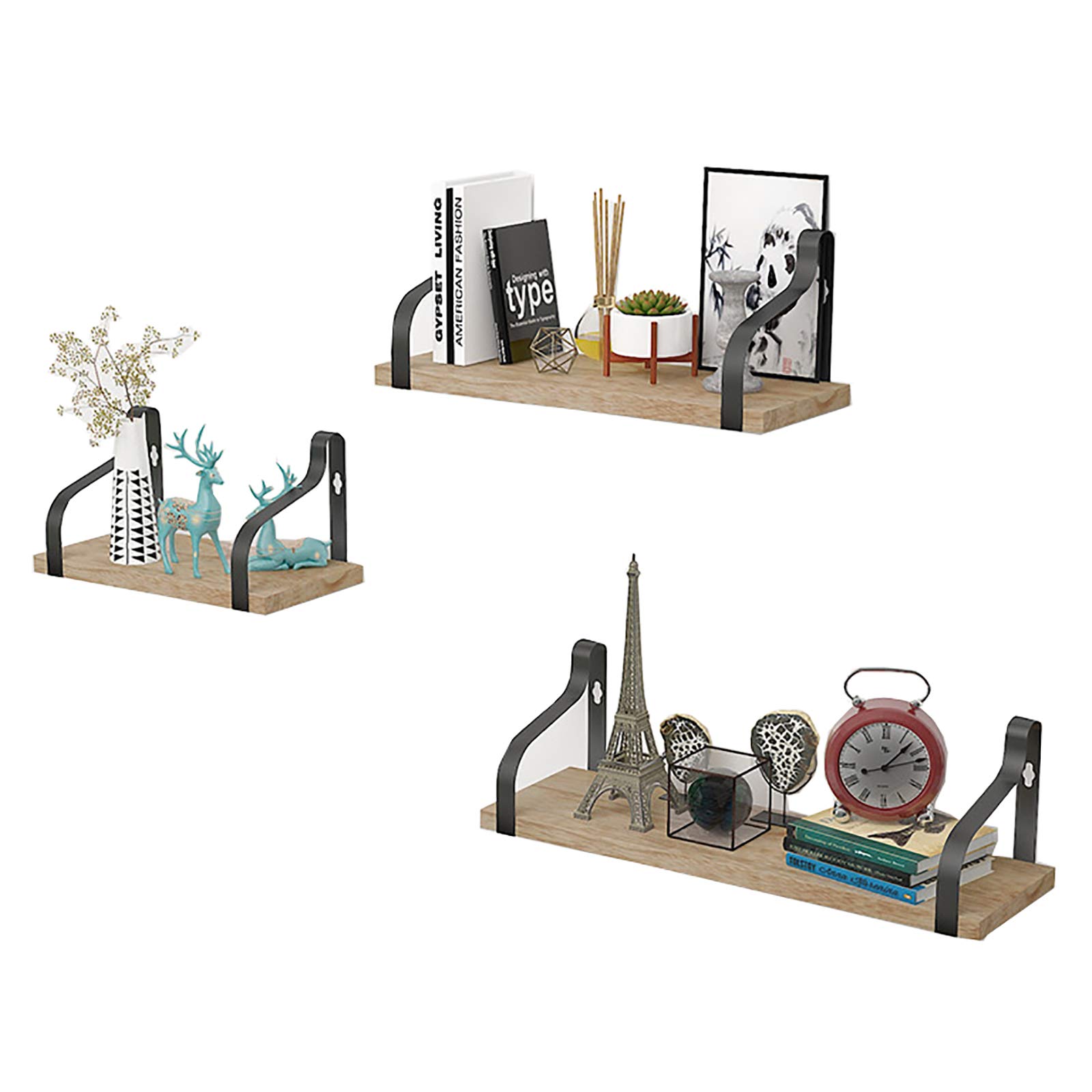 3 Piece Floating Shelf Wall Mounted - Solid Wood Wall Storage Shelf for Bedroom, Living Room, Kitchen - 35kg Heavy Duty Load Capacity - Perfect for Books, Decor, Plants & Organizing Small Items