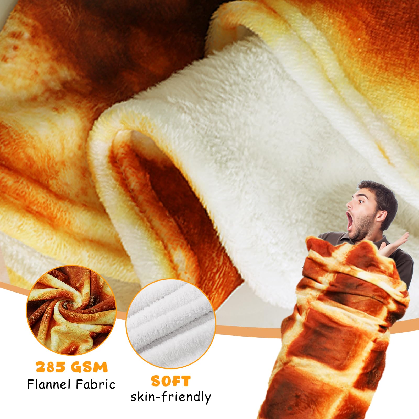 60 Inch Round Waffle Blanket for Teens & Kids - Soft Flannel Funny Food Themed Throw Blanket - Warm Cozy Gift for Bed, Office, Travel - Perfect for Sleepovers, Movie Nights & Road Trips