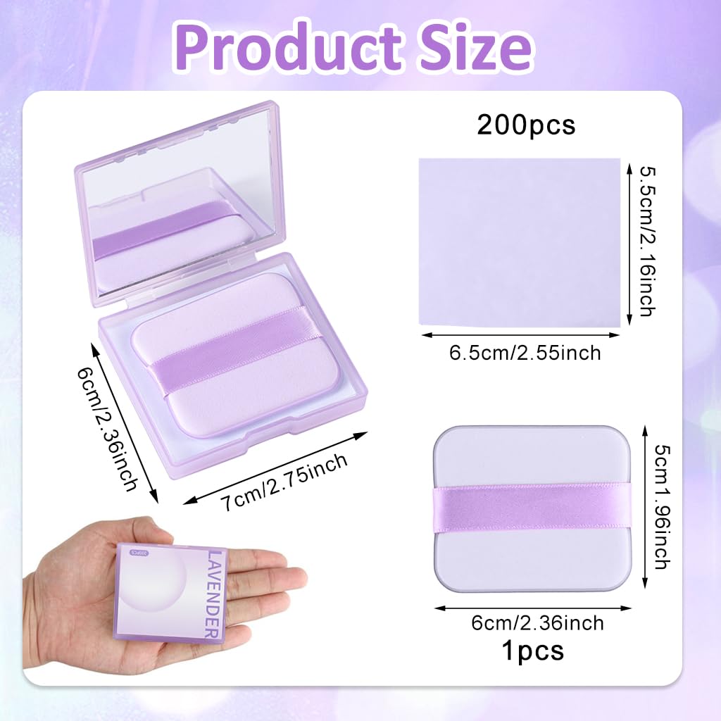 MAYCREATE® Oil Absorbing Blotting Papers for Oily Skin - 200 Count Natural Linen Facial Blotting Sheets with Built-in Mirror & Powder Puff | Matte Finish Makeup | On-the-Go Shine Control (Lavender Scented) - Perfect for Gym, Office & Travel Touch-Ups