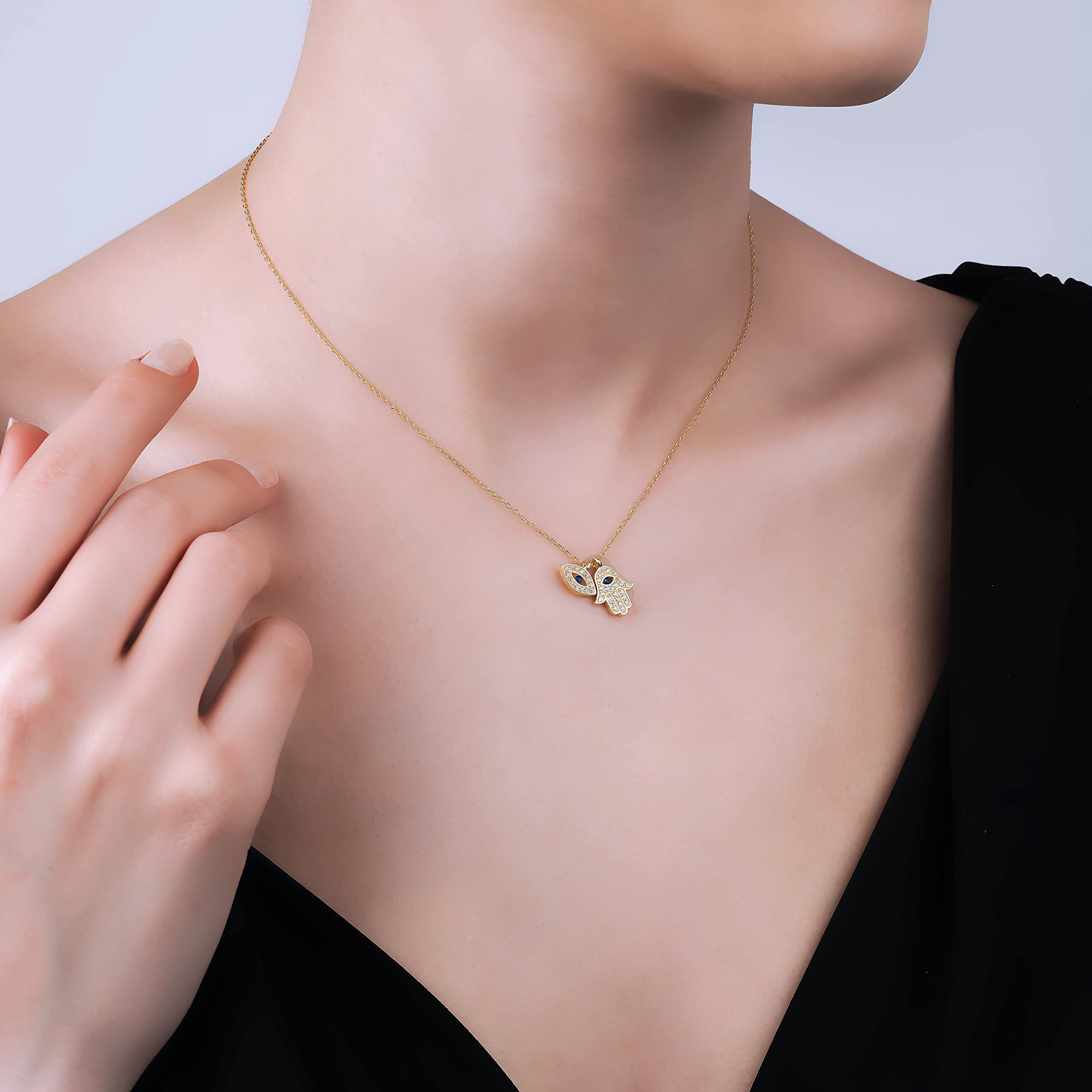 18K Gold Plated 925 Sterling Silver Jewelry Set with Zirconia - Handmade in Istanbul | Protection Pendant, Earrings, Bracelet & Choker Necklace for Women | Elegant Gift Box Included | Perfect for Weddings, Anniversaries & Special Occasions