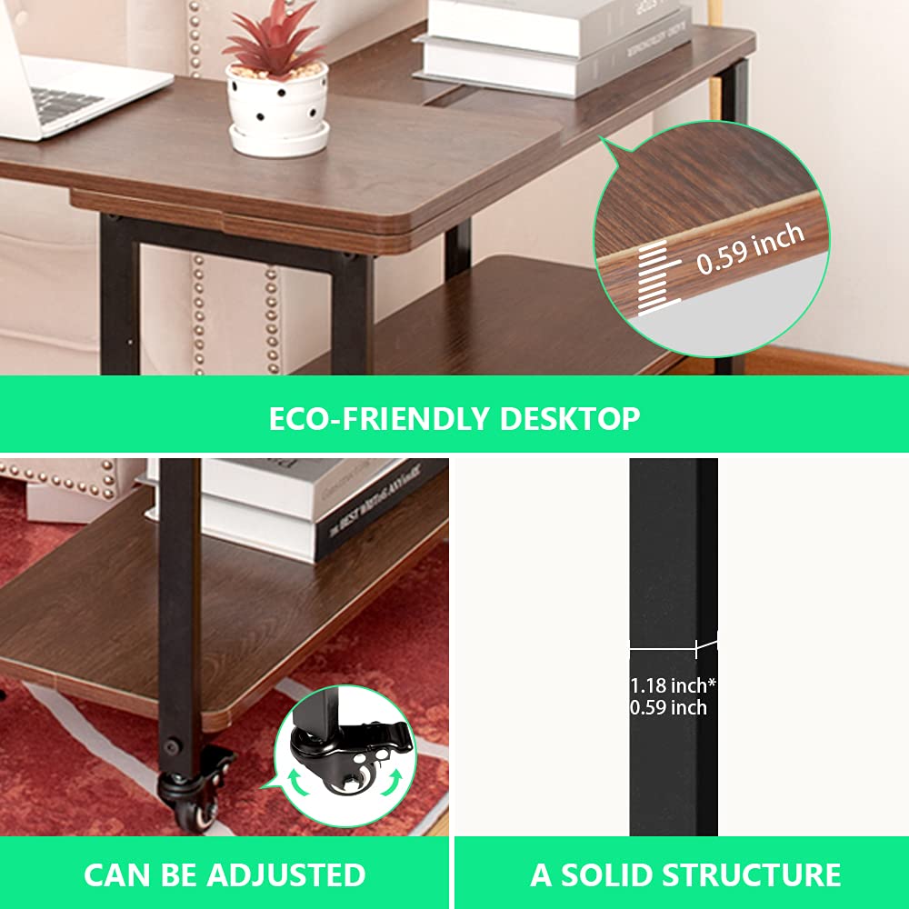 360° Rotating Sofa Side Table with Coral Flower Design - Dark Oak Finish for Living Room, Office, and Snack Table Use