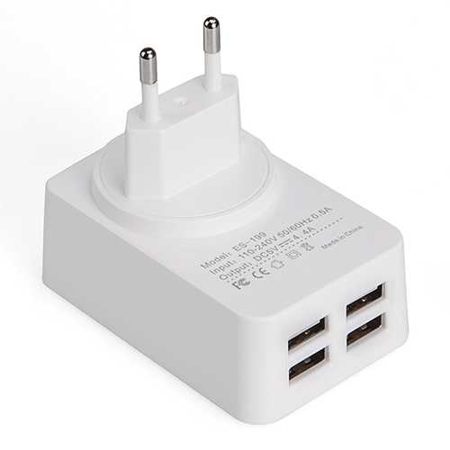 Earldom 5V 4.4A 4-Port USB Wall Charger with Fast Charging & Data Cable - Perfect for Home, Office, Travel Charging Multiple Devices Simultaneously