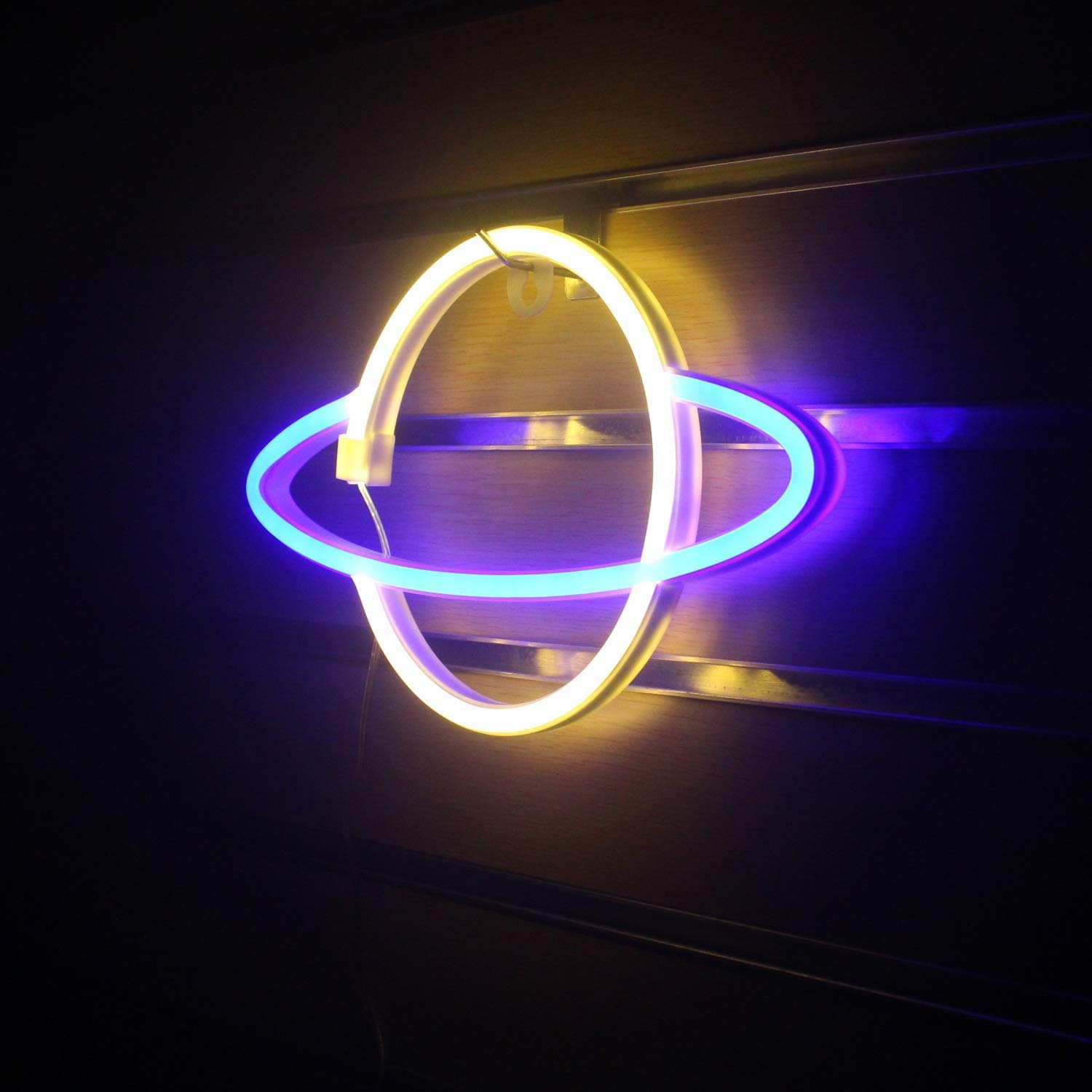 WONFAST LED Neon Sign - Planet Rocket Acrylic Night Light with Battery/USB Power, Wall Decor for Kids Room, Christmas, Birthday, Wedding Party (Yellow/Blue) - Perfect for Bedroom, Nursery, Game Room & Home Theater Lighting