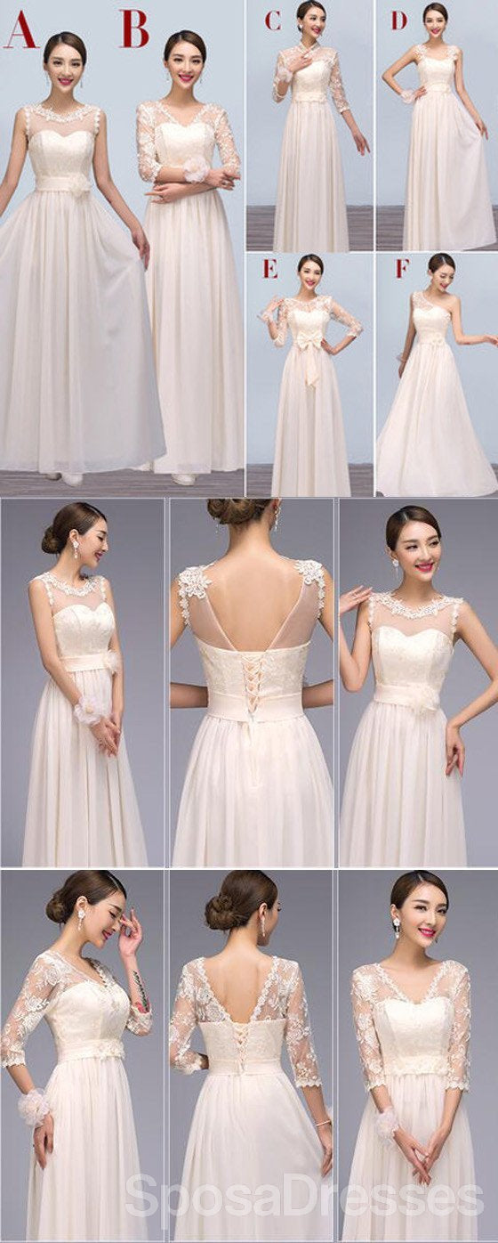 Affordable Long Chiffon Lace Bridesmaid Dresses - Mismatched Styles for Wedding Party (BD0121) | Perfect for Bridal Showers, Formal Events & Special Occasions