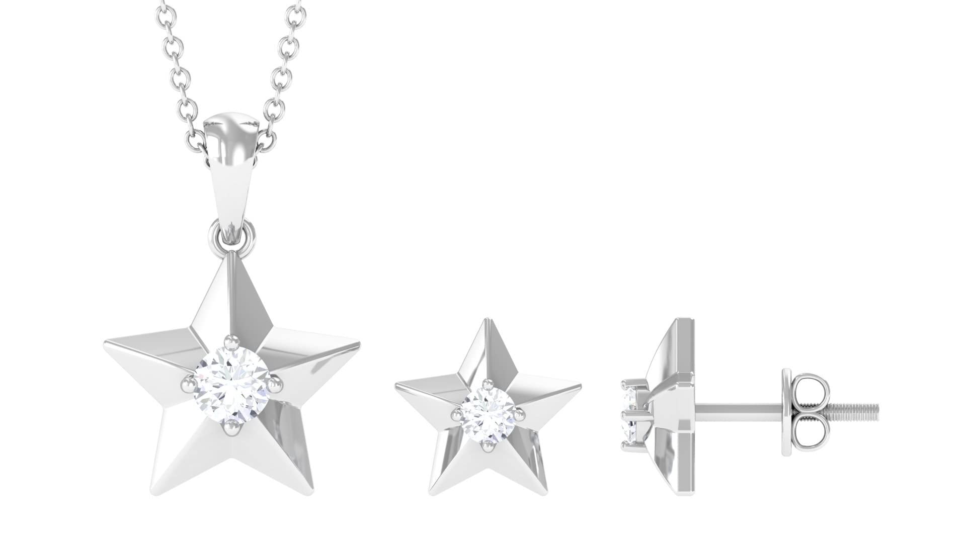1/4 CT Moissanite Star Jewelry Set - 14K Solid Gold Star Pendant & Earrings Set with Chain - Elegant Moissanite Gold Necklace & Earrings for Women - Perfect for Anniversary, Birthday Gifts & Special Occasions
