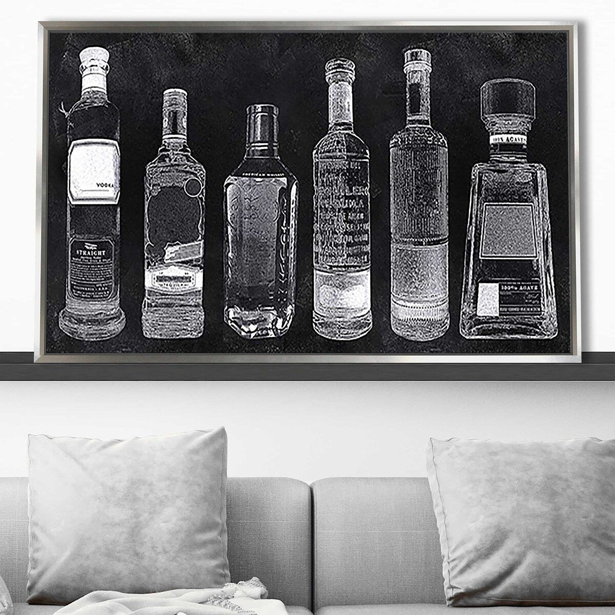 Modern Bar Cart Print Floating Canvas Wall Art - Home Bar Decor for Living Room, Dining Room & Office - Perfect for Entertaining & Stylish Spaces