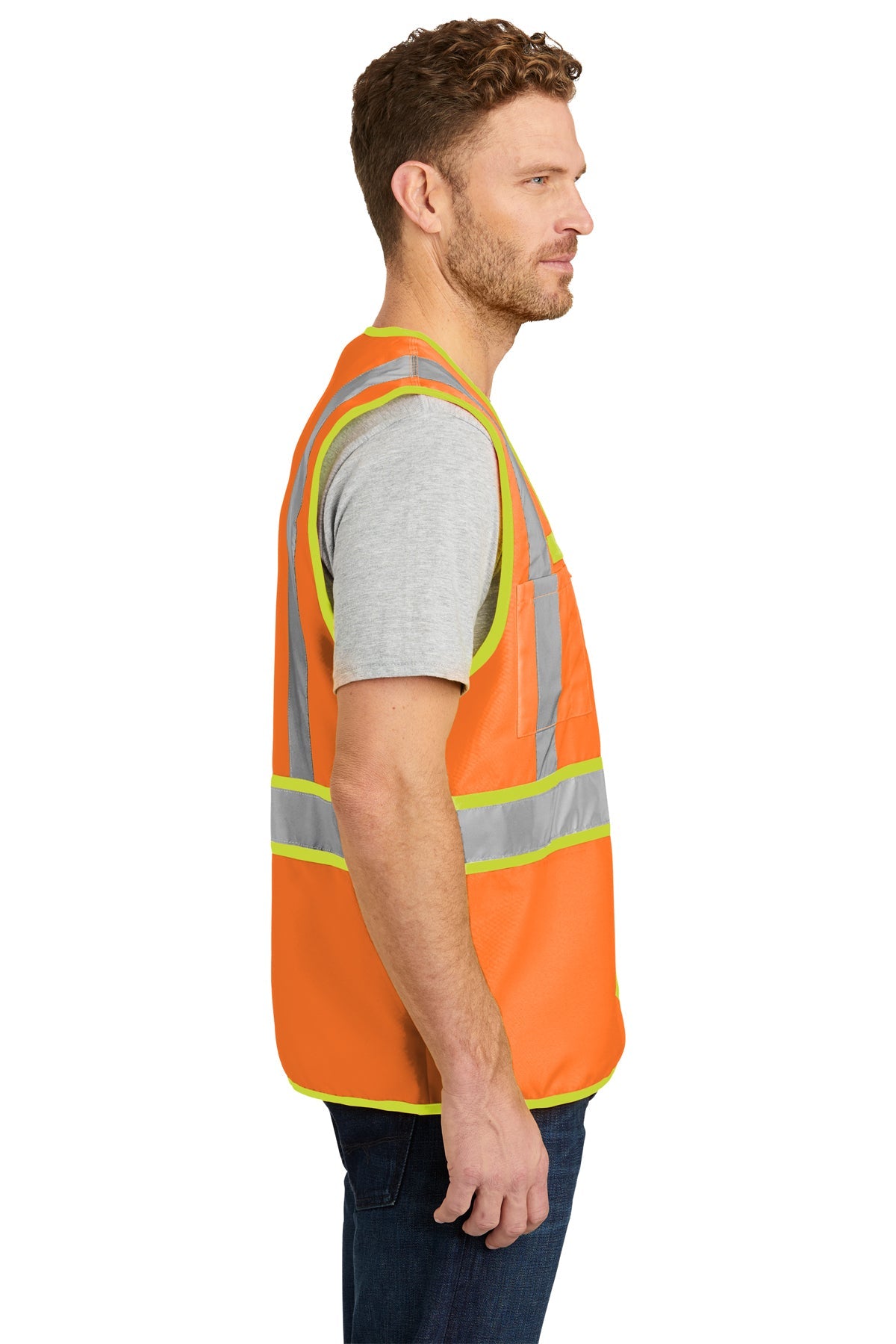 CornerStone ANSI 107 Certified High Visibility Safety Vest - Orange/Yellow for Construction, Road Work & Emergency Response | Reflective Work Vest for Night Safety