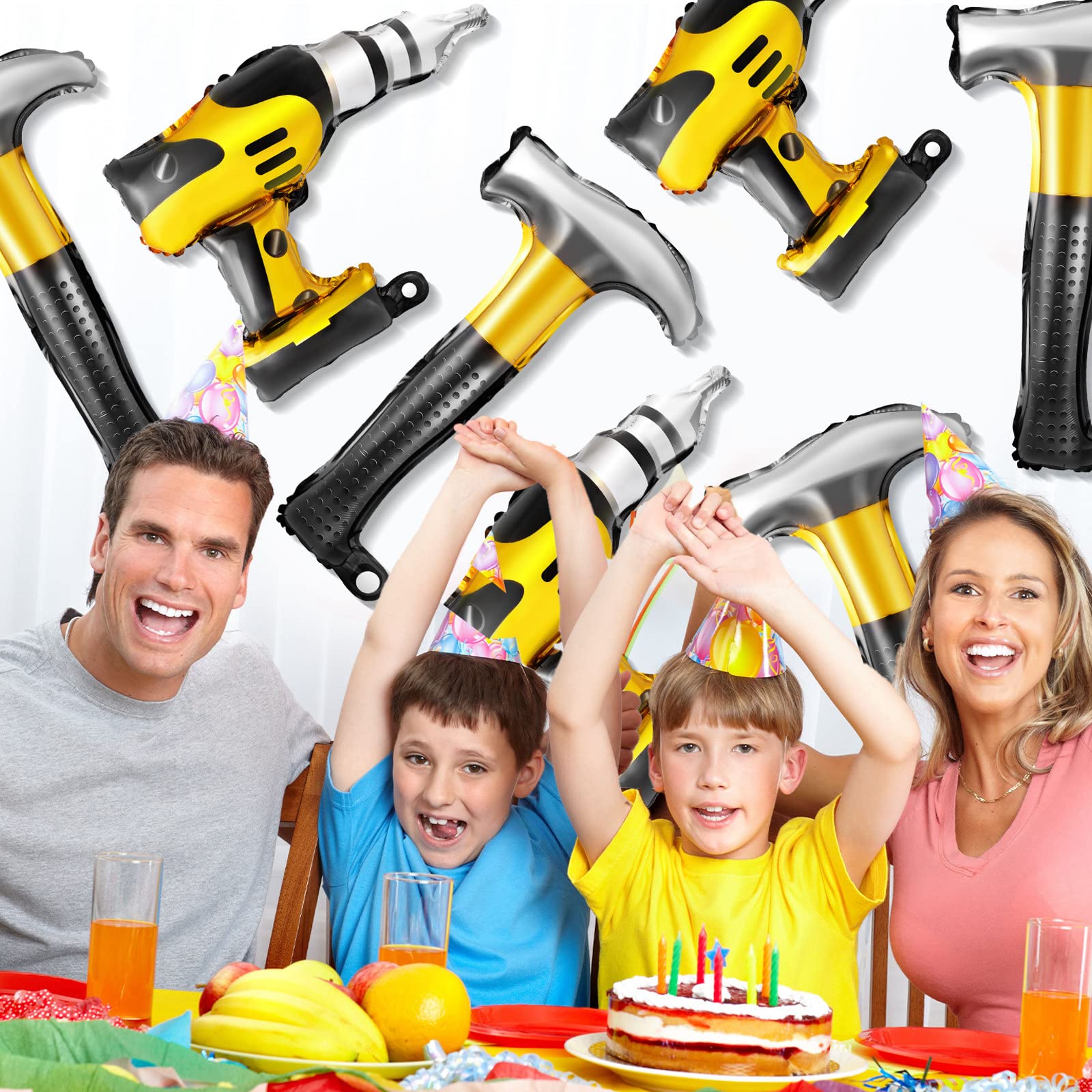 12-Piece Hammer Balloons & Drill Balloons Set - 17 Inch Inflatable Construction Party Decorations for Father's Day, Birthday, DIY Party | Fun Construction-Themed Party Supplies for Men, Husband, Boyfriend Gifts & Construction Worker Retirement Decorations