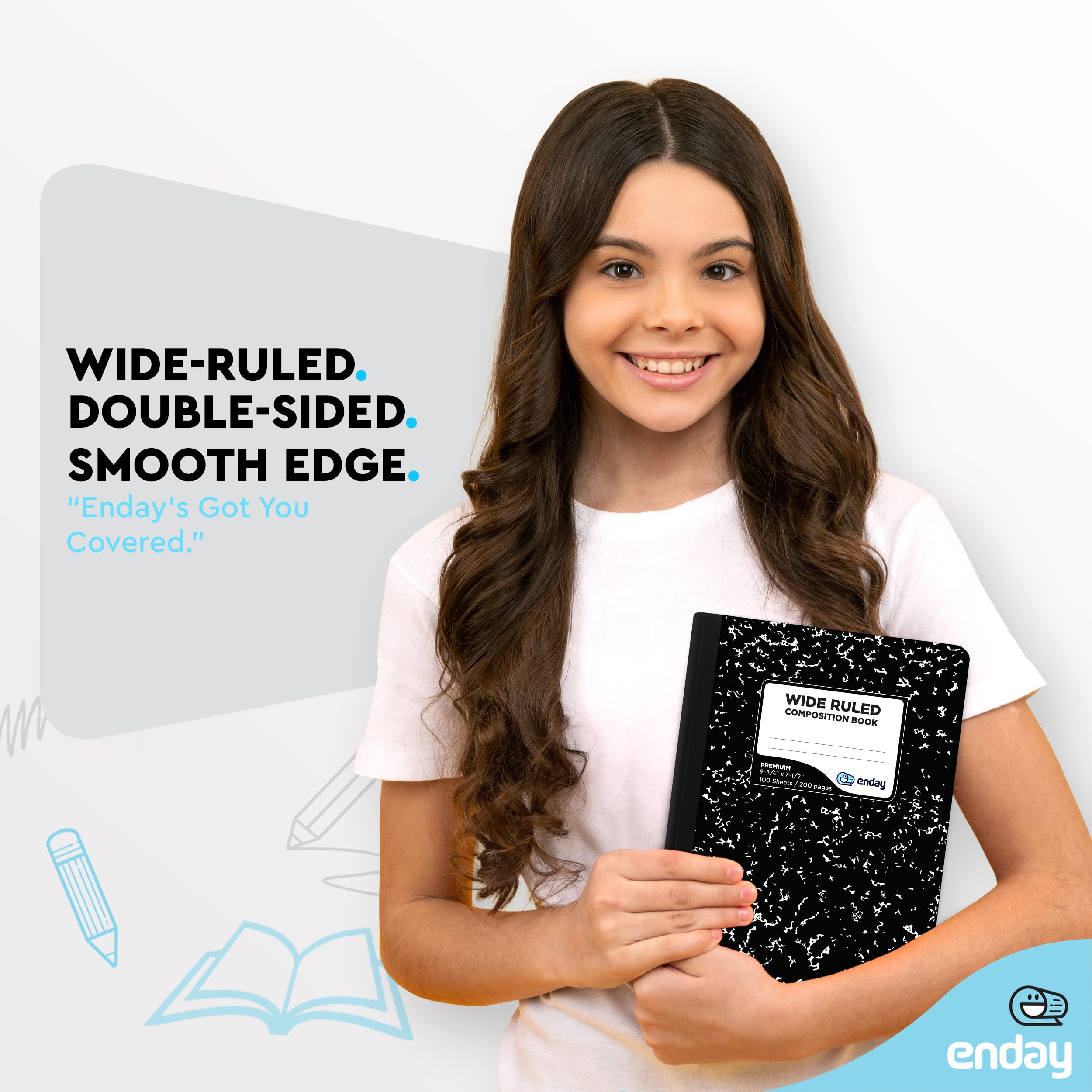 Enday Wide Ruled Composition Notebooks - 100 Sheets, Marble Hard Cover, Bulk Pack of 48 for School, College, Office & Journaling - Perfect for Note Taking, Homework & Professional Work