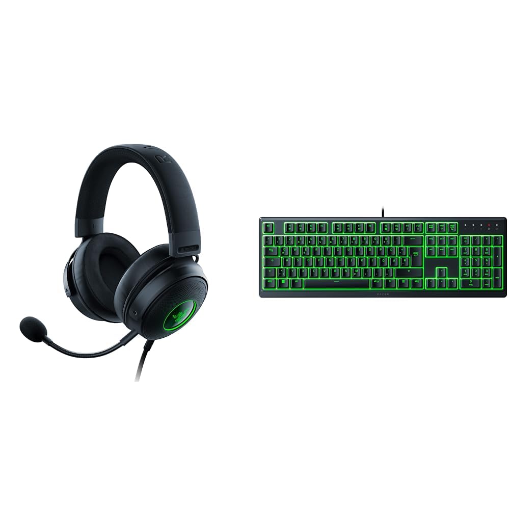 Razer Kraken V3 Wired USB Gaming Headset with Chroma RGB & Ornata V3 X Low-Profile Membrane Keyboard with Chroma RGB - Perfect for PC Gaming, Streaming, and Esports Tournaments
