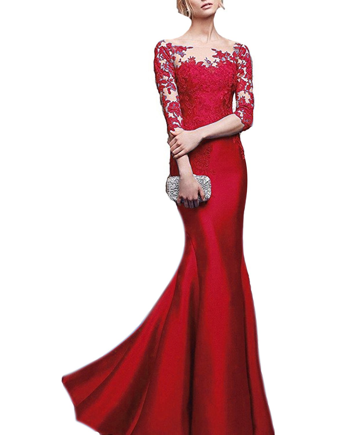 OYISHA Women's 3/4 Sleeve Mermaid Formal Gown - Mother of The Bride Dress Long Elegant Evening Gown for Weddings, Prom, Cocktail Parties & Special Occasions - Style NEV45