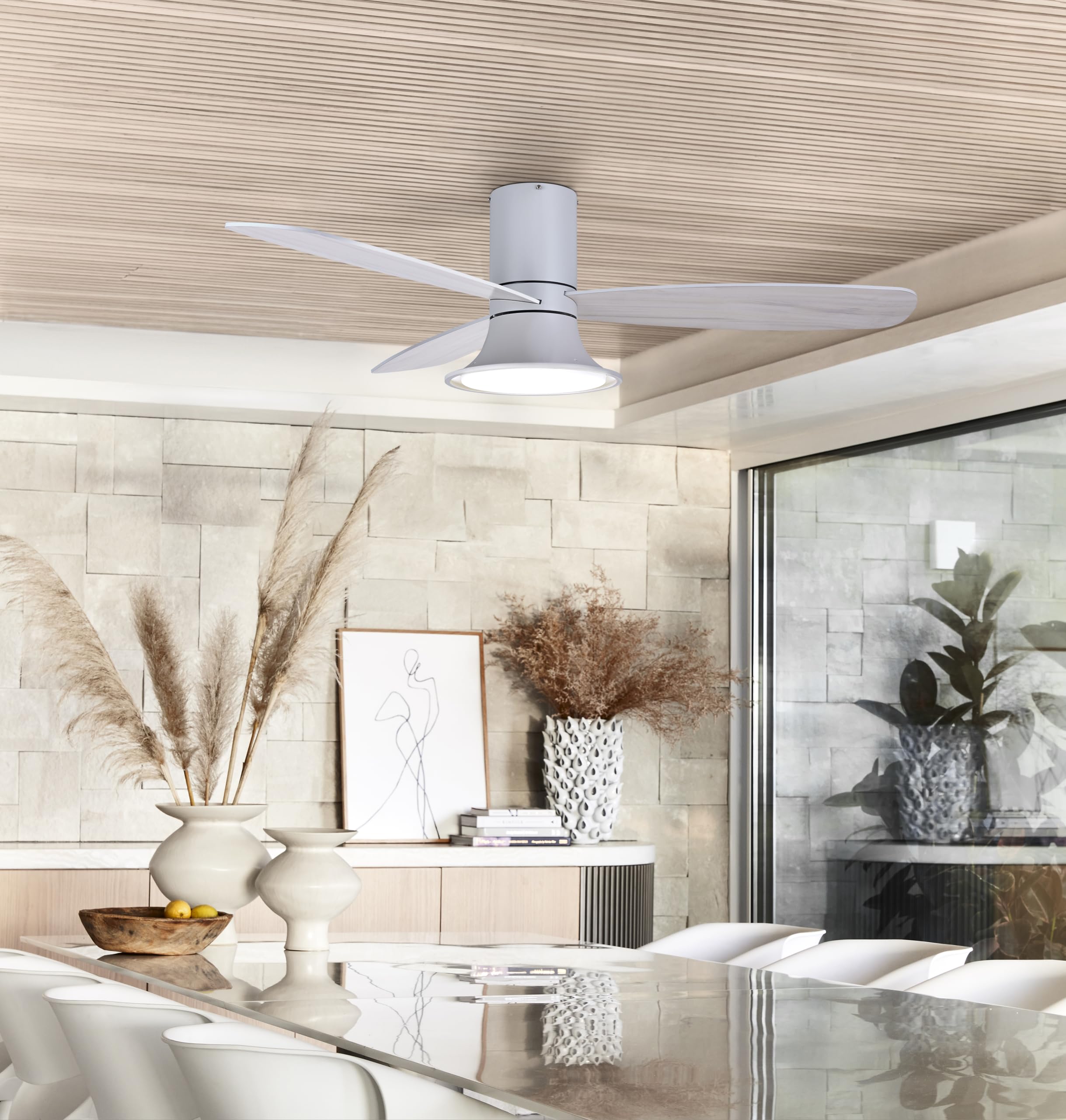 Lucci Air Flusso 52 Inch Matte White Ceiling Fan with Remote Control - Quiet Reversible Motor, Energy Efficient, Ideal for Bedroom, Living Room & Outdoor Spaces (Model 21066101)