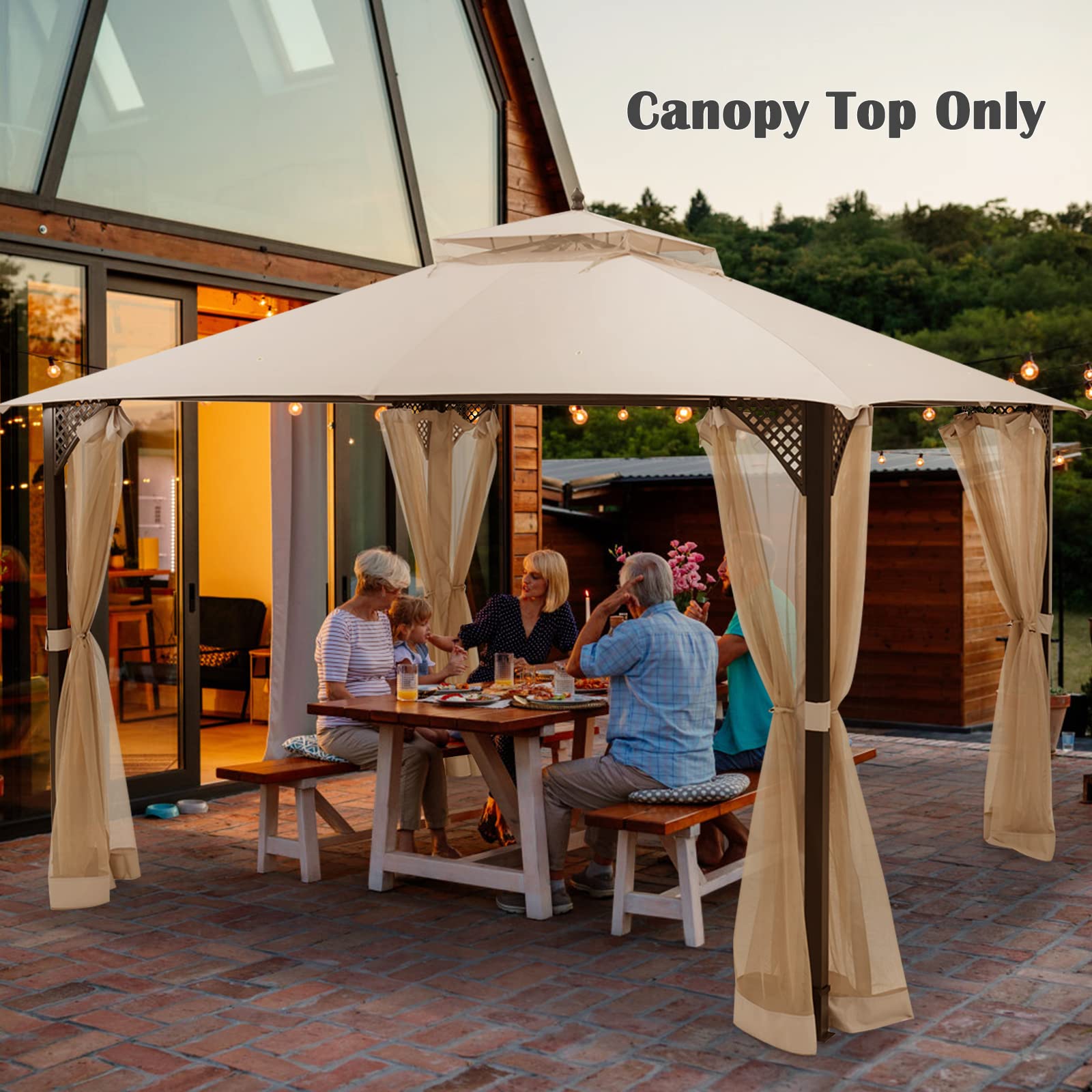 Tangkula 10x12 Ft Gazebo Replacement Canopy Top - Double Tier Outdoor Canopy Roof with Air Vent & Drainage Holes - CPAI-84 Waterproof Patio Cover for Garden, Backyard, Deck - Perfect for Outdoor Dining, BBQ Parties & Sun Protection (Beige)