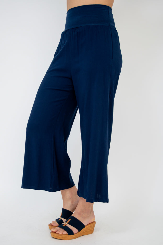 Landon Capri Pants - Soft Indigo Linen Bamboo Blend for Women - Perfect for Summer Travel, Beach Vacations & Casual Outings