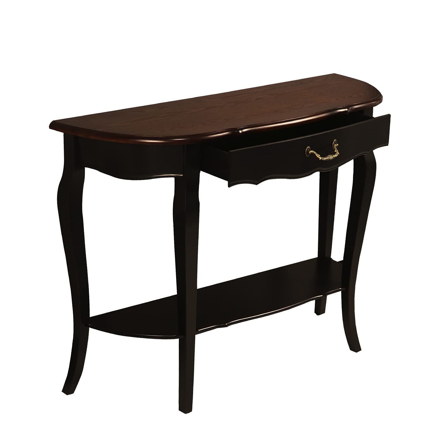Attractive Ash Wood Console Table with Curved Legs & Drawers - Sofa Table, Hall Table, Accent Table - Rectangular Brown Finish for Living Room, Entryway & Home Decor