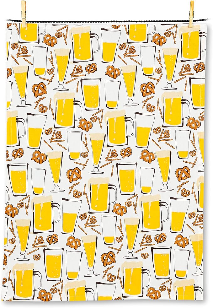 Premium Beer & Pretzels Themed Kitchen Tea Towel Set - Absorbent Dishcloth for Drying Dishes & Decor - 20x28 Inches - Perfect for Bars, Breweries & German-Themed Kitchens