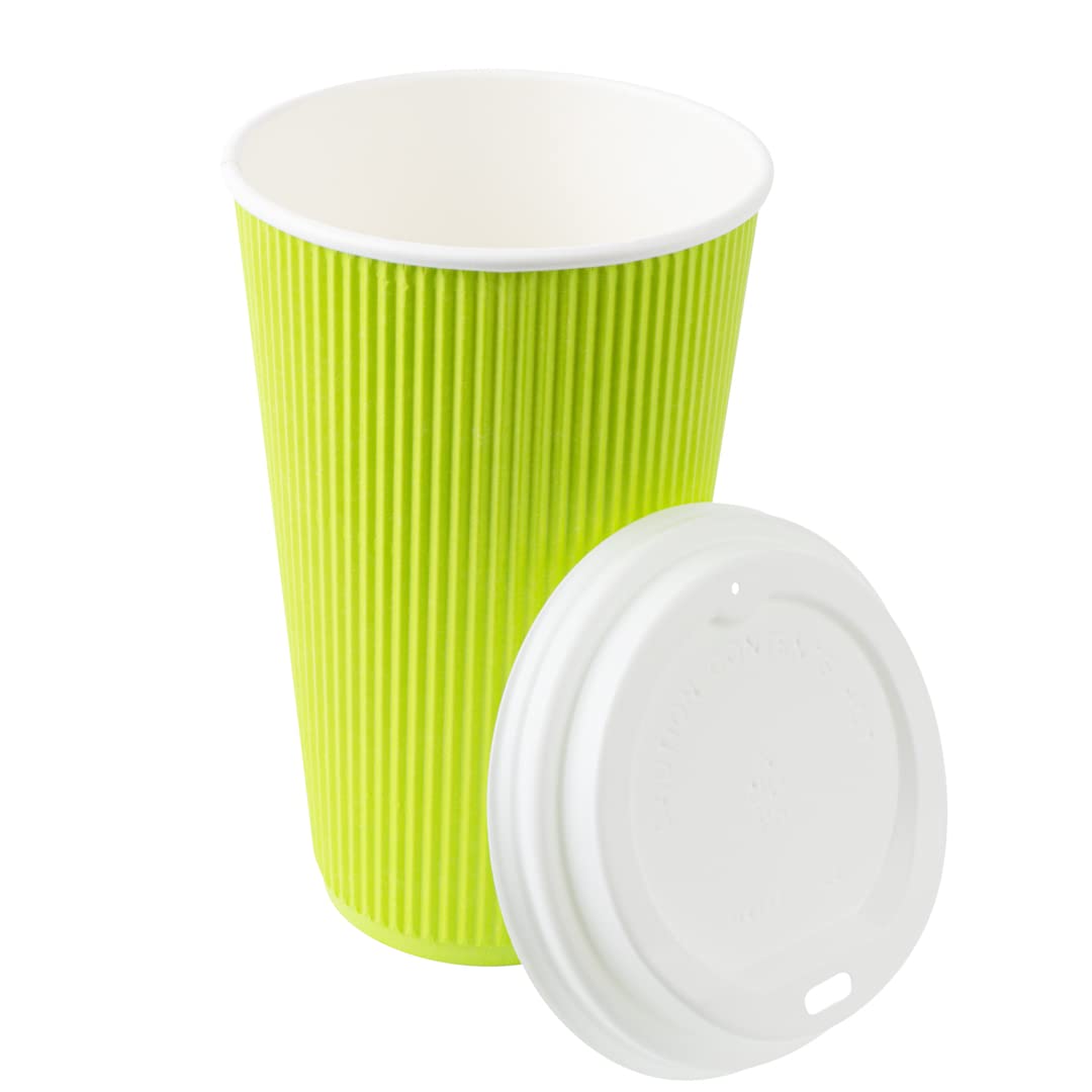 16oz Insulated Coffee Cups with Lids (20 Pack) - Leakproof & Non-Slip Eco-Friendly Paper Hot Cups for Coffee, Tea, Hot Chocolate - Perfect for Cafes, Offices & Takeout