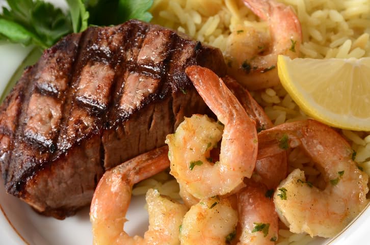 Premium USDA Choice Angus Beef Filet Mignon & Jumbo Shrimp Combo - 2 Pack 6oz Steaks & 1lb Frozen Seafood for Grilling, Dinner Parties & Gourmet Meals