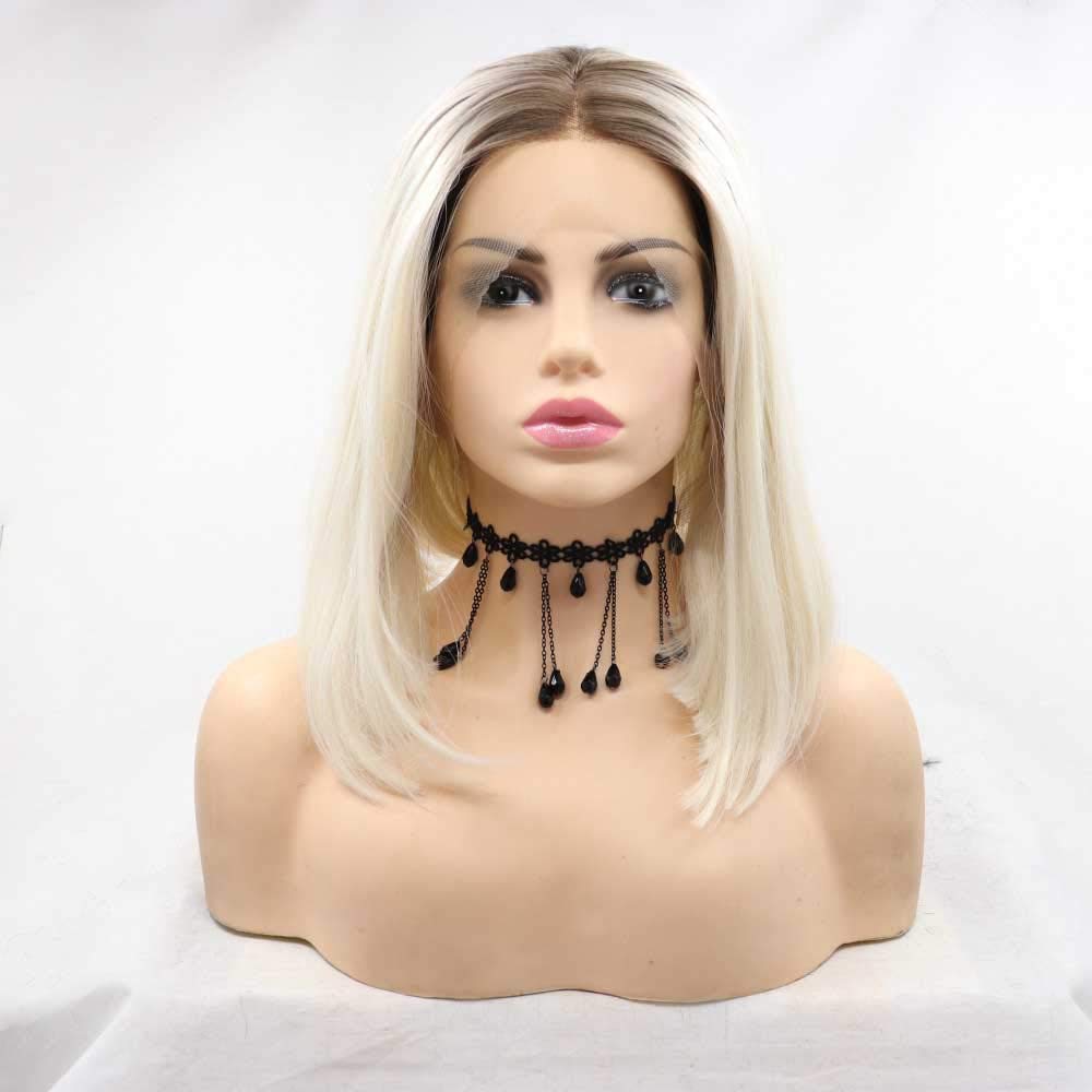 Xiweiya Synthetic Blonde Ombre Lace Front Bob Wig - Heat Resistant Short Straight Blonde Bob Hair for Women | Perfect for Cosplay, Daily Wear & Costume Parties