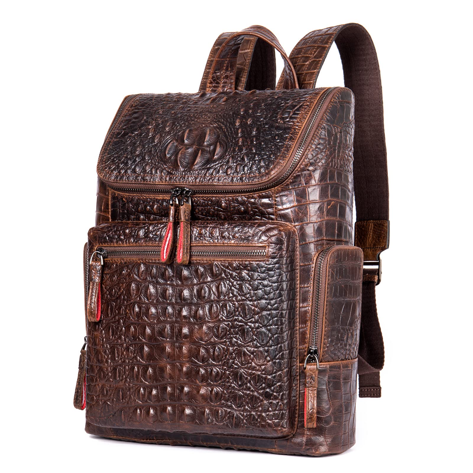 Seegeeneey Genuine Leather Backpack for Men - 14 Inch Laptop Bag, Travel Satchel, Business Briefcase & School Book Bag (Brown) | Durable Work Backpack for Commuting, Business Trips & College
