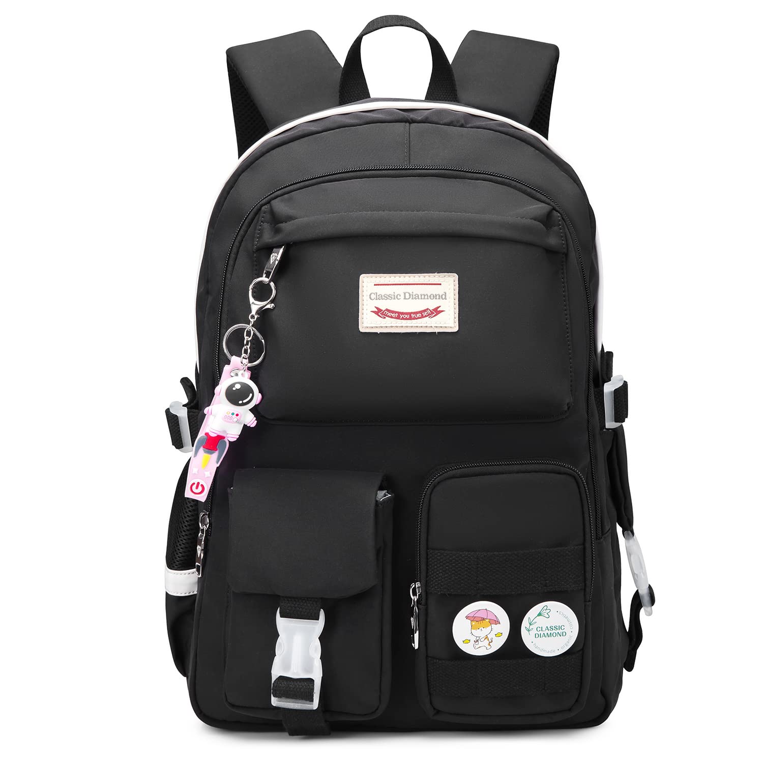 15.6 Inch Laptop Backpack for Women - Waterproof College School Backpack with USB Charging Port, Travel Daypack & Overnight Bag (Black) - Perfect for Work, School, Commuting & Business Trips