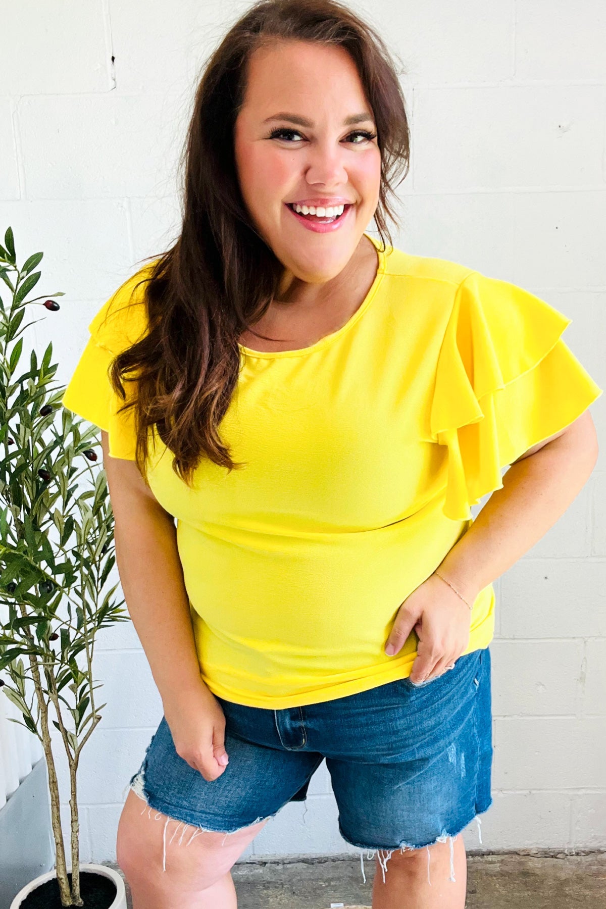 Stylish Yellow Tiered Double Ruffle Sleeve Blouse for Women - Perfect for Spring Outfits, Date Nights & Office Wear
