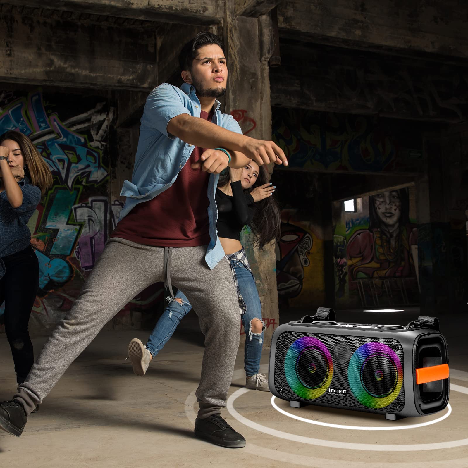 Hotec Portable Bluetooth Karaoke Machine with 2 Wireless Microphones - PA Speaker for Adults & Kids, LED Party Lights, TF/USB/AUX Input, TWS & Recording Function - Perfect for Home Parties, Outdoor Gatherings & Family Entertainment