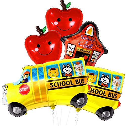 KatchOn Back to School Balloons Set - 5 Pack with School Bus & Apple Balloons | Classroom Decorations for First Day of School | Perfect for School Parties, Teacher Gifts & Welcome Back Bulletin Boards