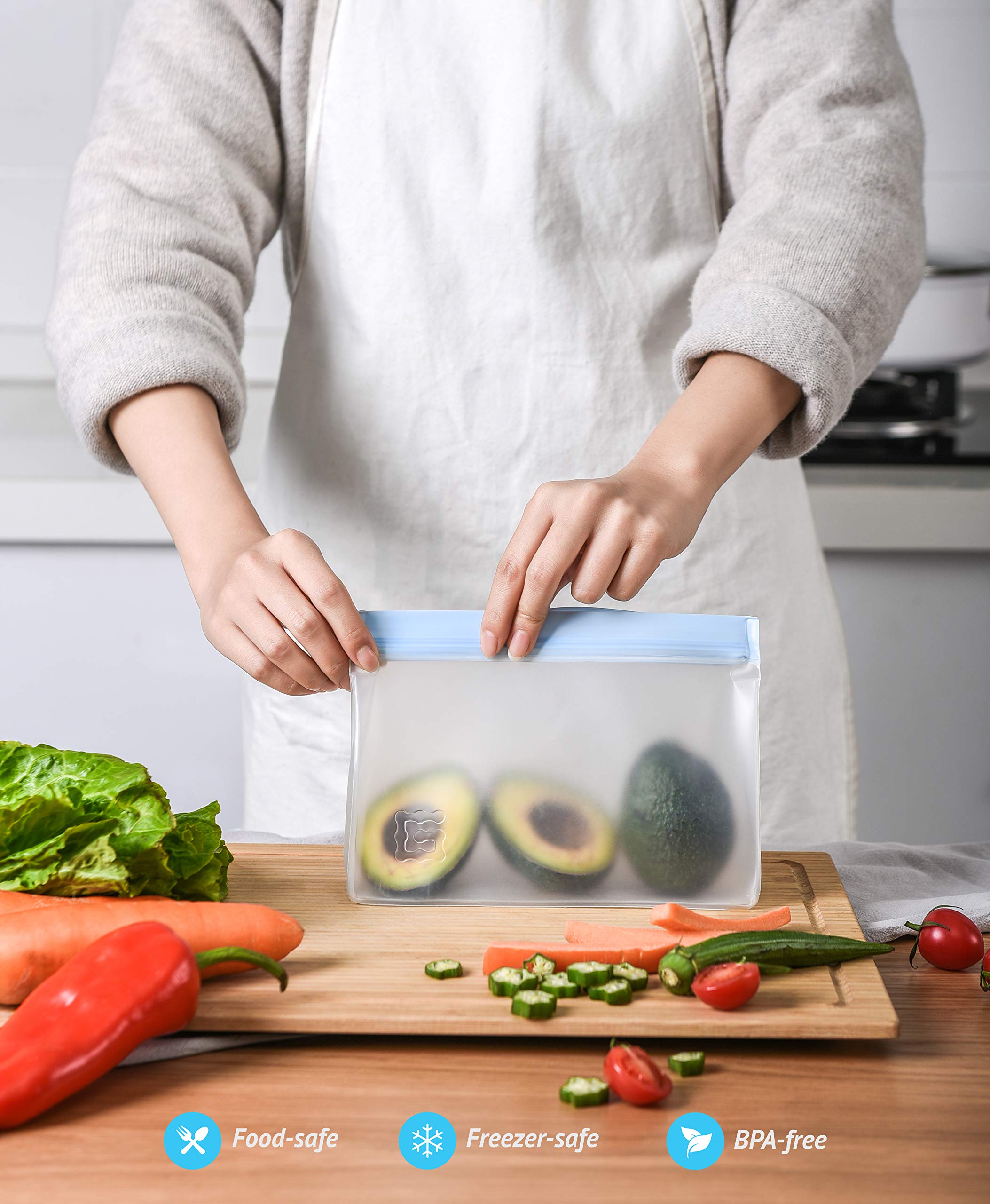 Premium Reusable Storage Bags Set of 10 - Leakproof Freezer Safe for Lunch & Snacks