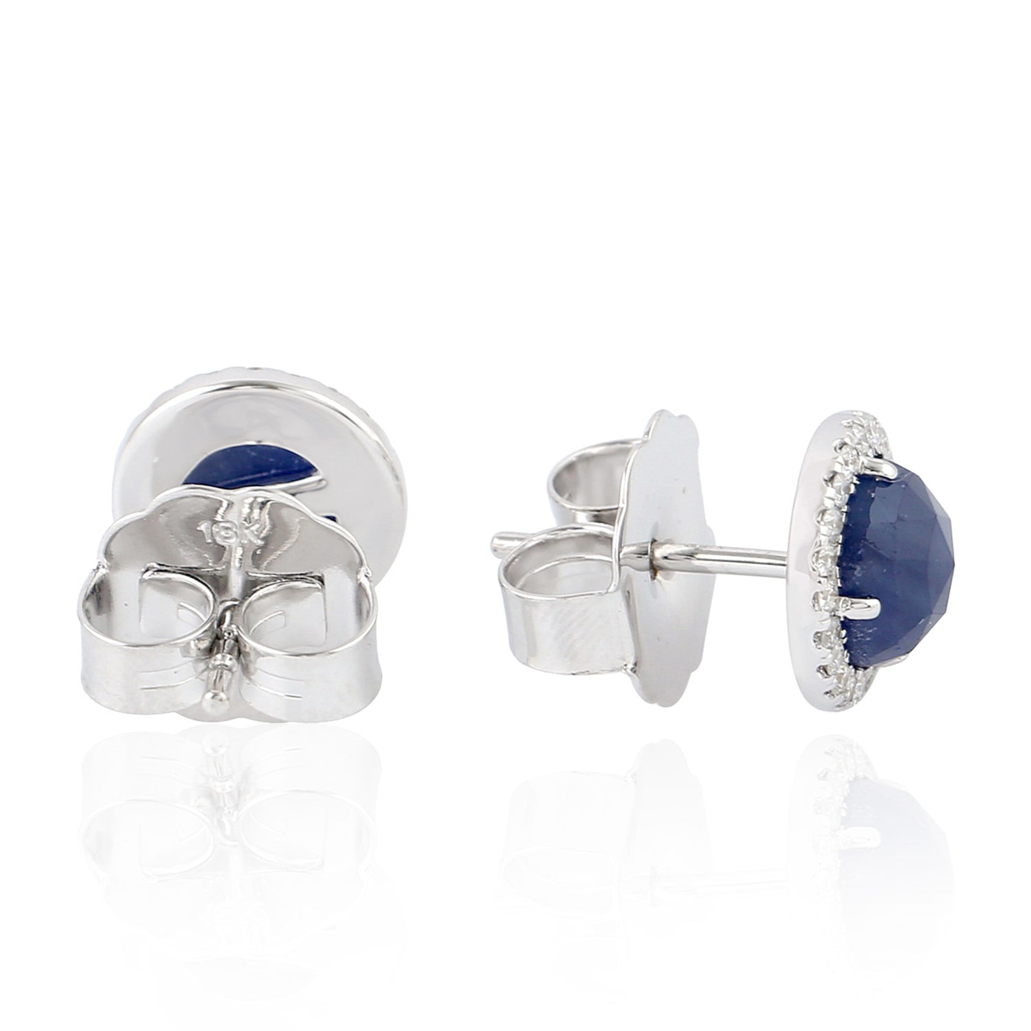 18K White Gold Blue Sapphire Pave Diamond Minimal Stud Earrings for Women – Perfect for Weddings, Parties & Everyday Elegance