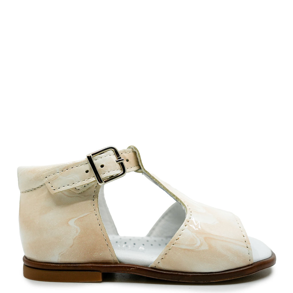 Beberlis Marble Patent T-Strap Baby Sandals - Soft Leather First Walkers for Girls & Boys | Perfect for Summer, Beach, and Special Occasions