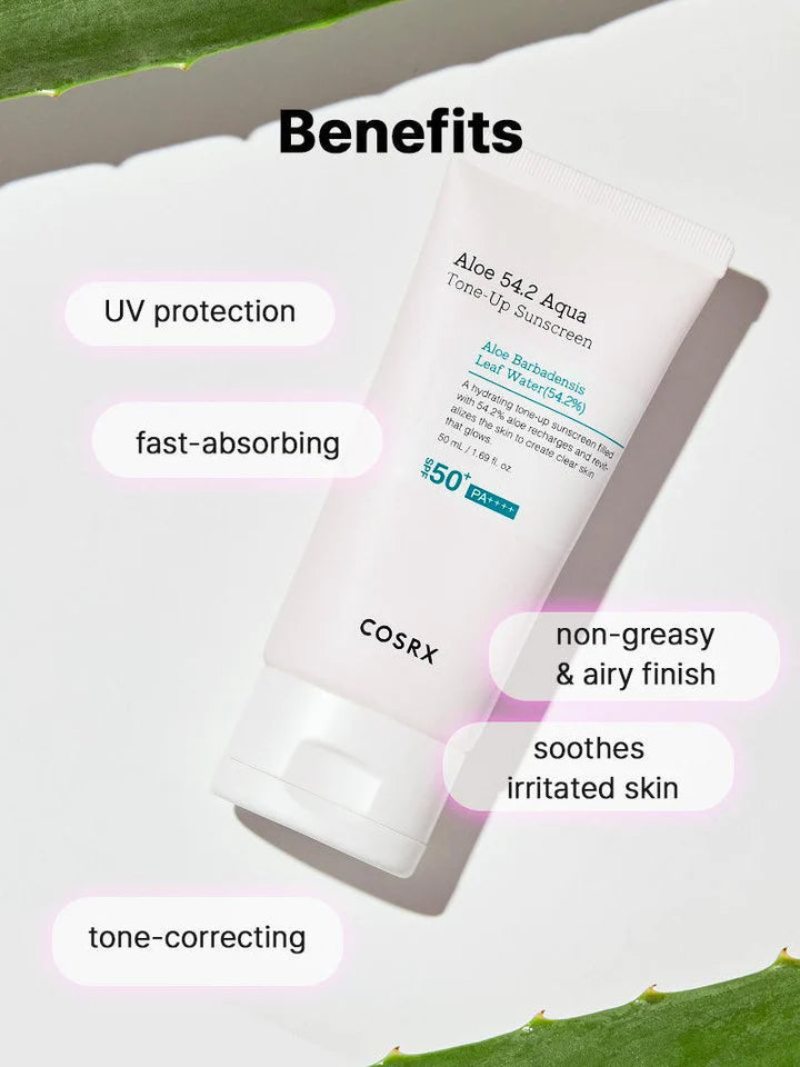 COSRX Aloe 54.2 Aqua Tone Up Sunscreen SPF 50+ PA++++ 50ml - Hydrating, Brightening & UV Protection for Daily Skincare Routine