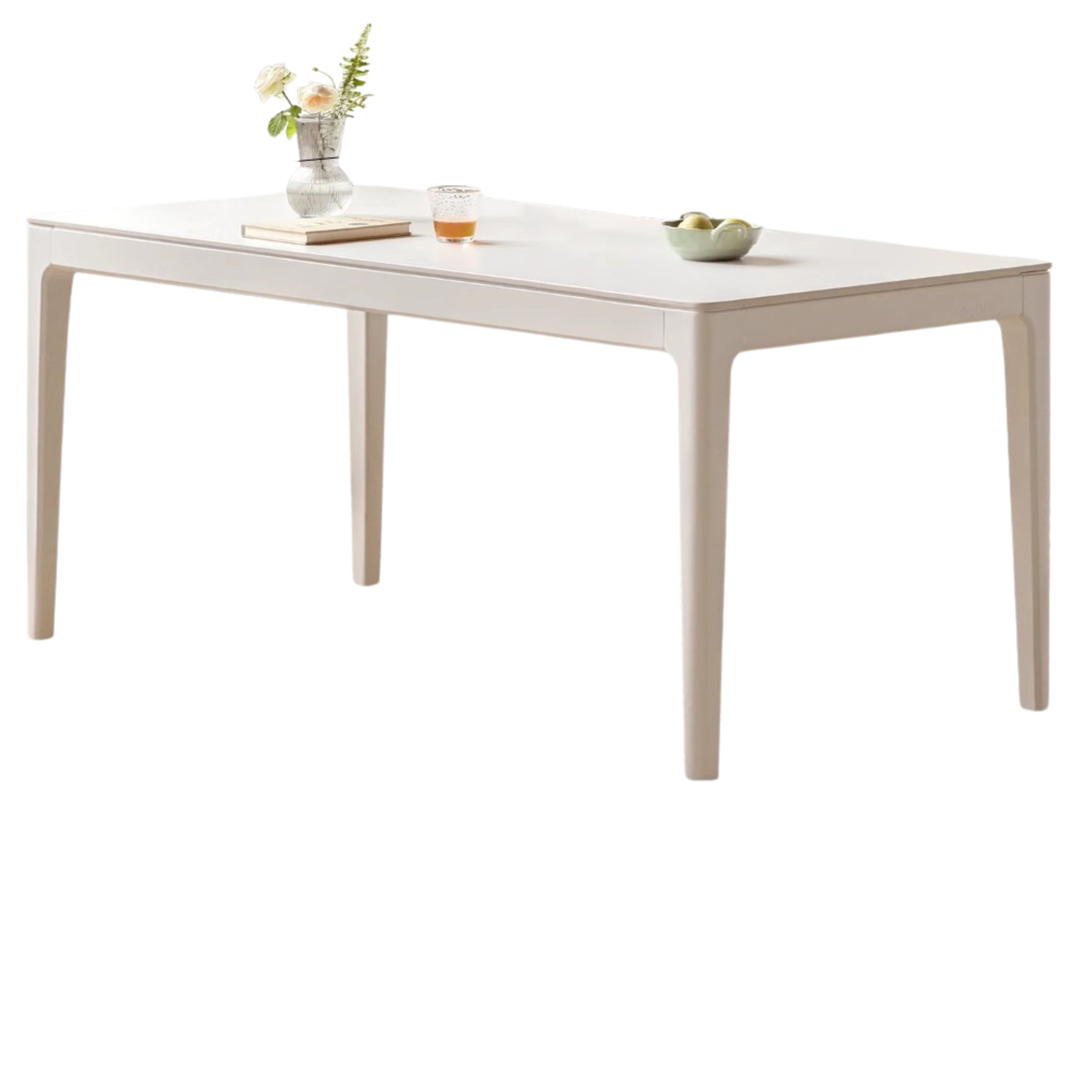 Birch Solid Wood Dining Table - White Cream Rock Plate Design for Modern Farmhouse & Rustic Kitchen Decor | Perfect for Family Gatherings & Dinner Parties