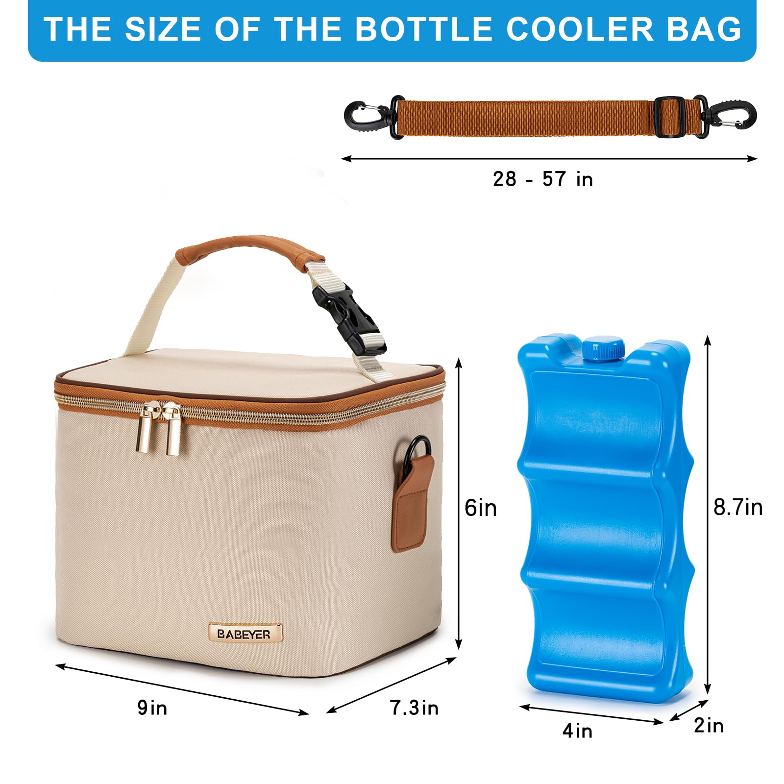 Premium Insulated Breastmilk Cooler Bag with Ice Pack - Holds 6 Baby Bottles (5oz Each) - Convenient Shoulder Strap for Nursing Moms & Daycare - Cream Color - Perfect for Work, Travel & On-the-Go Pumping