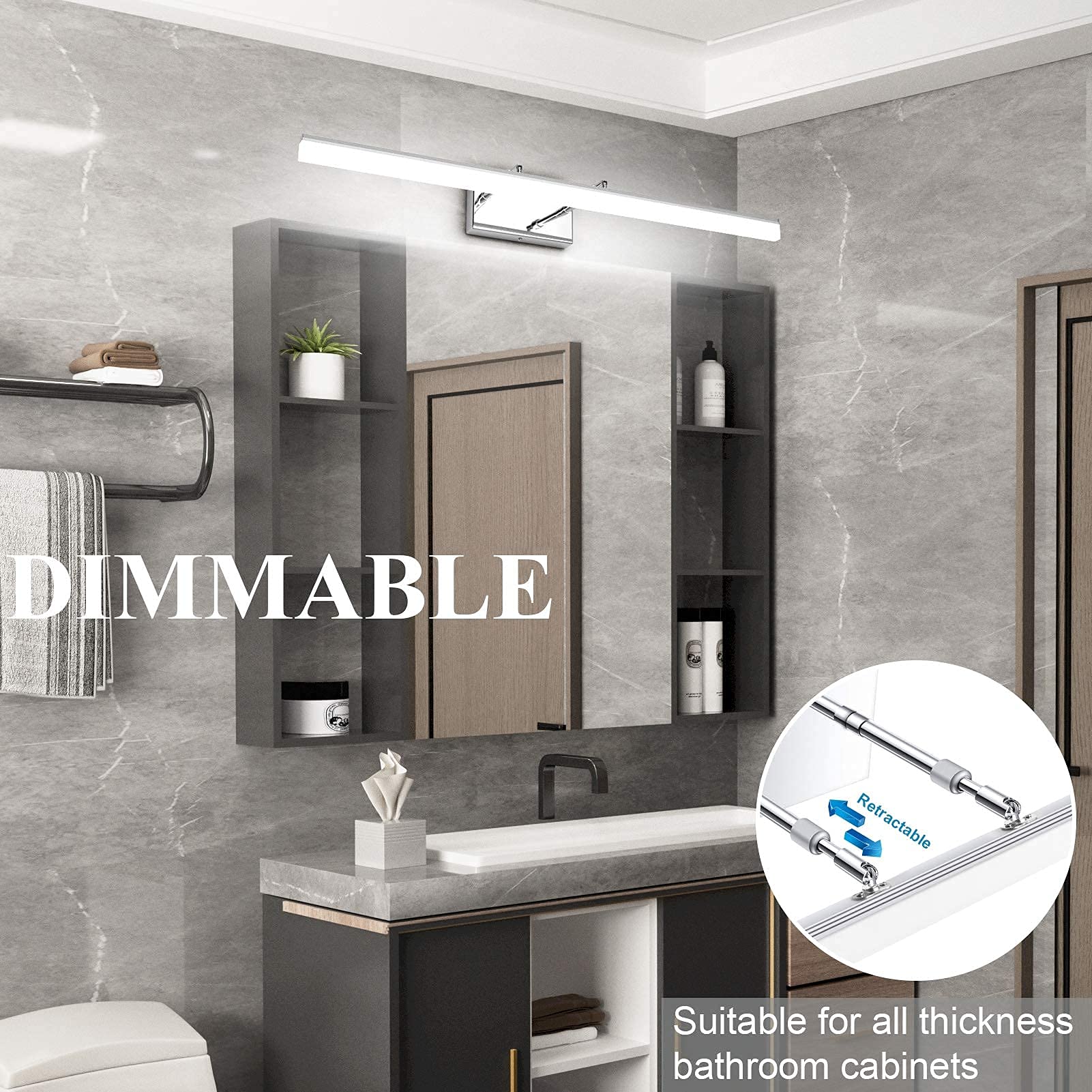 Aipsun Modern LED Vanity Light - Frosted White Acrylic Bathroom Mirror Light Fixture with Energy Saving Dimmable LEDs - Perfect for Bathroom, Dressing Room & Makeup Area Lighting