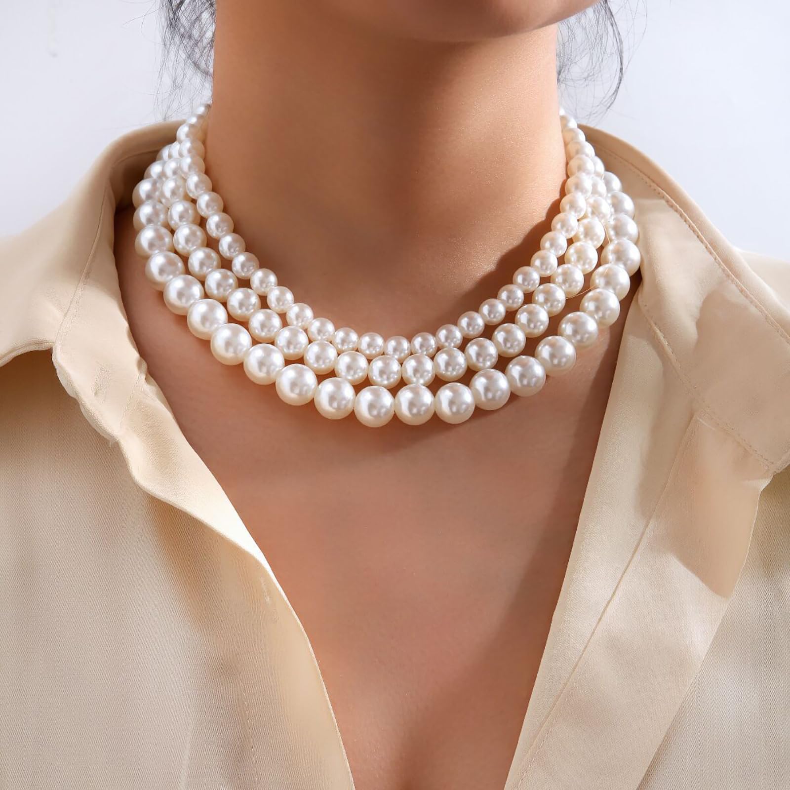 Elegant 3-Layer Pearl Necklace for Women - Multi-Strand Bridal Choker Jewelry for Wedding, Party & Special Occasions | Perfect Gift for Brides, Anniversary & Formal Events