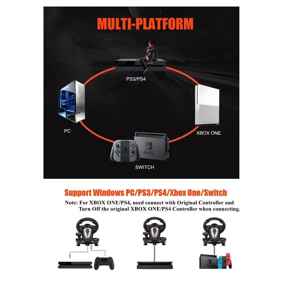 PXN V3II Racing Wheel - USB Steering Wheel with Pedals for PC, PS4, Xbox & Switch - Perfect for Racing Sims & Gaming