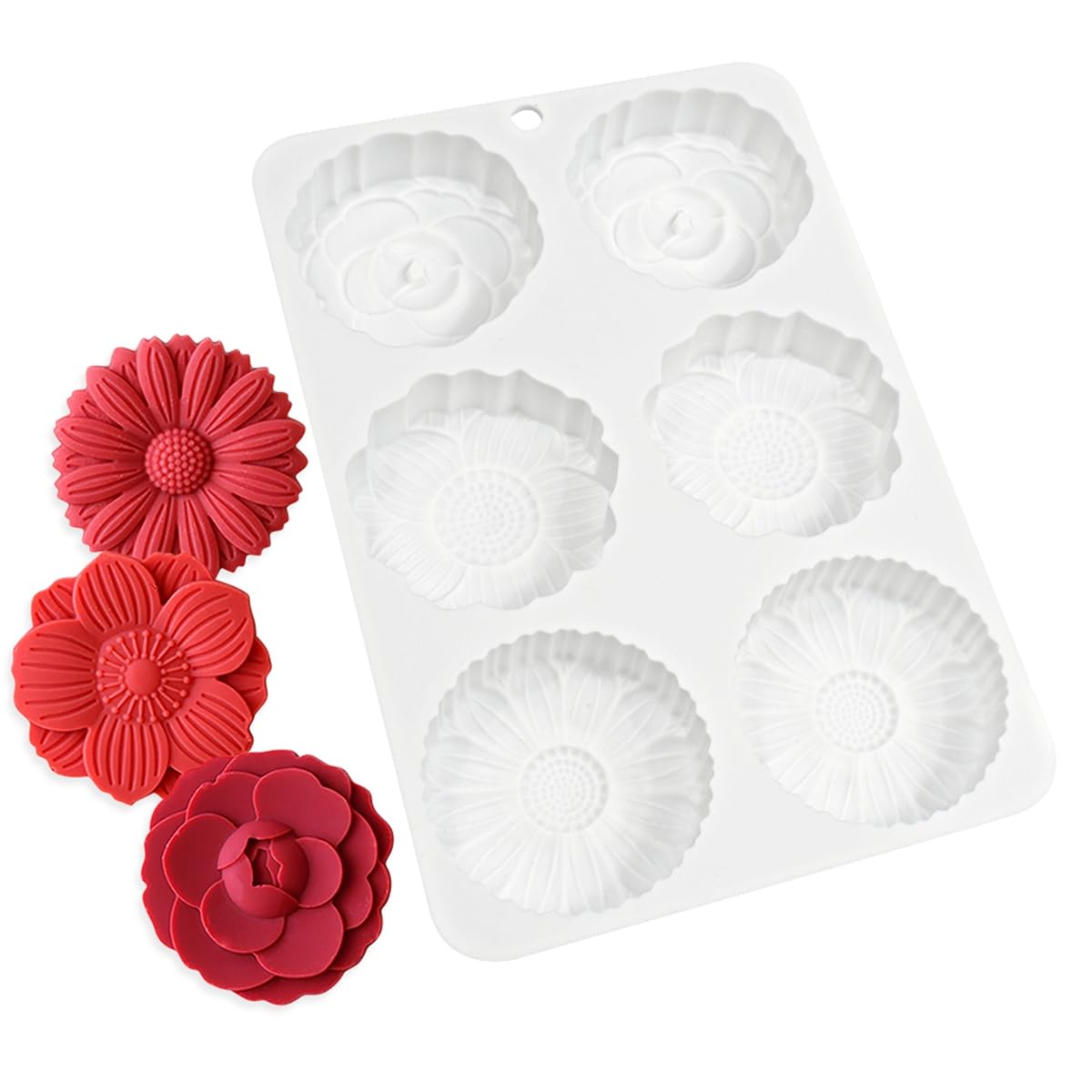 Mostsom 6-Cavity Flower Silicone Cake Mold - DIY Baking Tool for Cupcakes, Bread, Mooncakes - Reusable Non-Stick Silicone Mould for Home Baking & Party Dessert Decorations