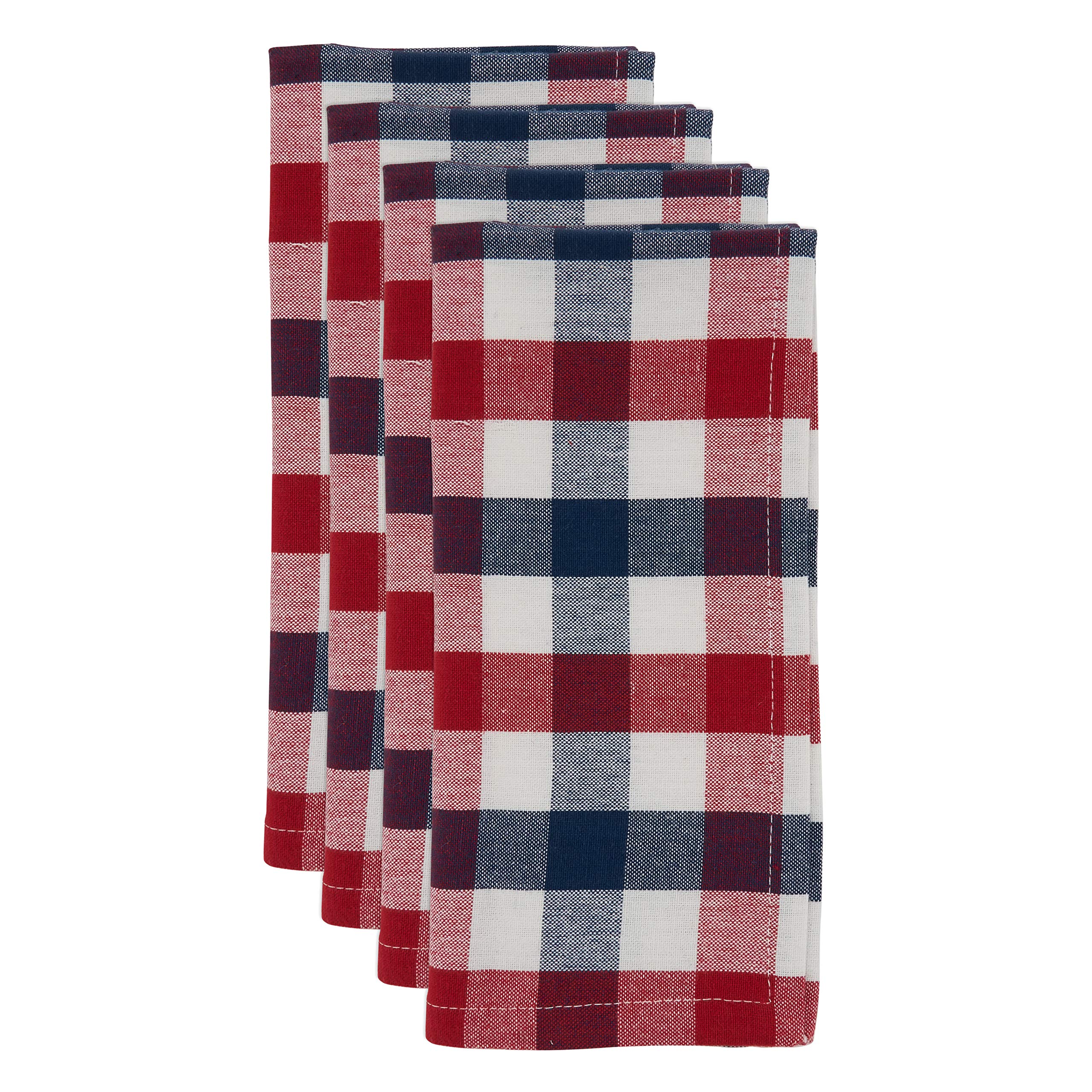 Premium Gingham Check Cotton Table Napkins Set of 4 - 12x12 Inch Square Dinner Napkins for Kitchen, Dining, Party & Picnic Use - Washable & Reusable Cloth Napkins for Everyday Meals & Special Occasions