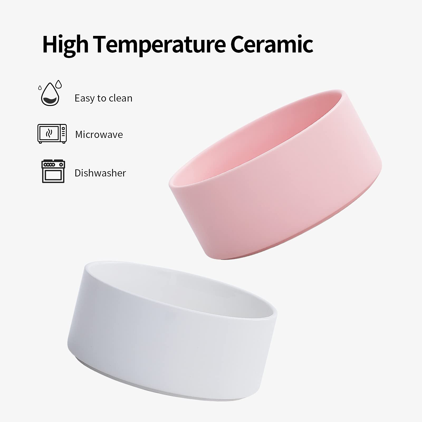 32oz Ceramic Raised Dog Bowls Set with Non-Slip Mat - 6 Inch Elevated Pet Food & Water Dishes with Metal Stand for Medium Dogs & Cats (Pink & White, 2-Pack) - Perfect for Dining Areas, Kitchens & Pet Feeding Stations