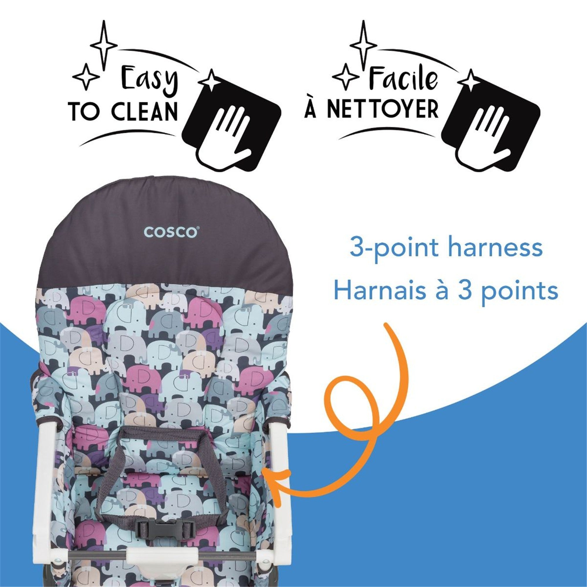 Cosco SimpleFold High Chair for Babies & Toddlers - Lightweight, Portable, Easy to Clean - Elephant Puzzle Design - Perfect for Home, Restaurant & Travel Use