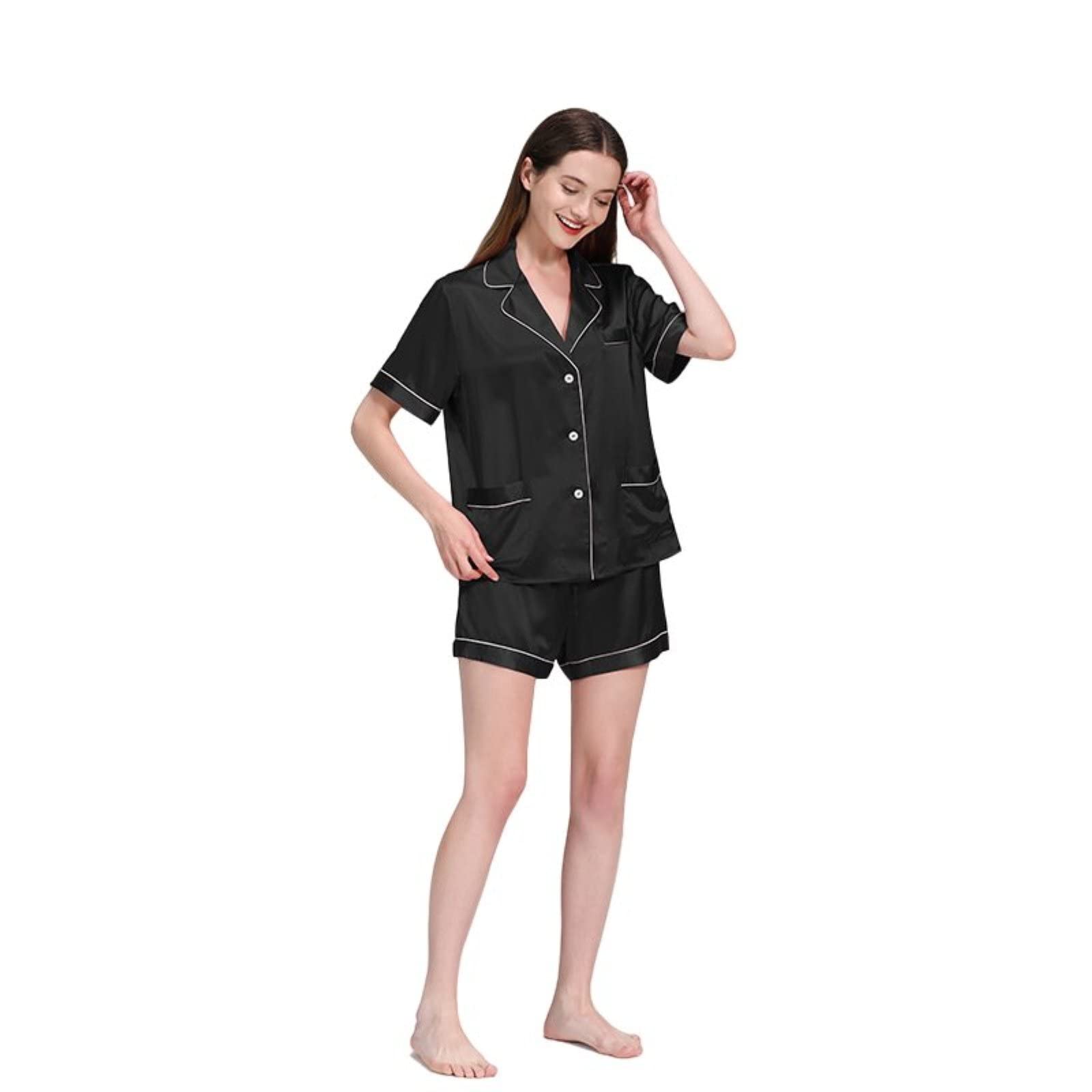 100% Mulberry Silk Pajamas Set for Women - V-Neck Short Sleeve & Shorts Loungewear - Soft Breathable Sleepwear for Summer Nights, Spa Days & Relaxing at Home