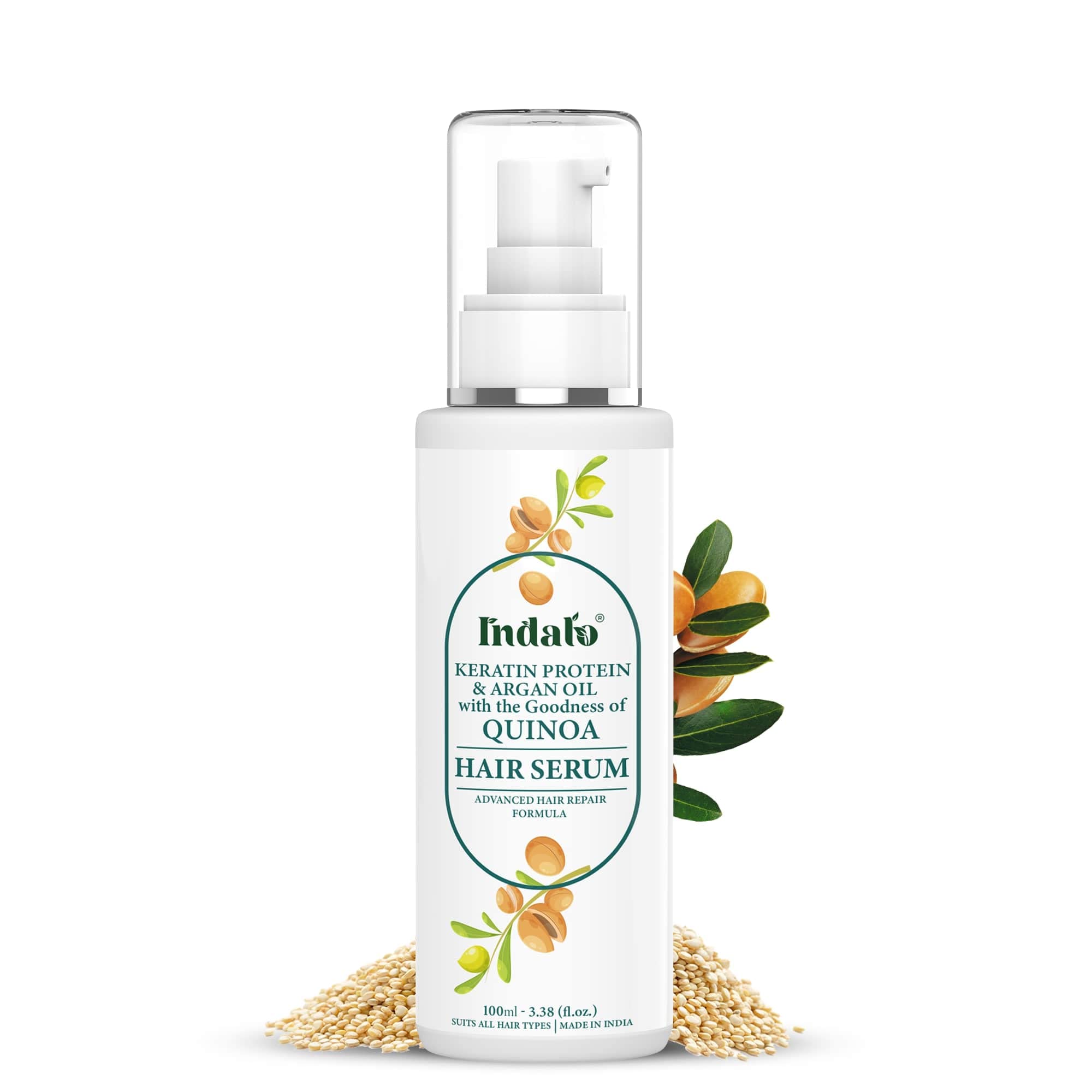 Indalo® Quinoa Protein Hair Serum with Keratin & Argan Oil - 100ml for Silky, Soft, Smooth & Shiny Hair | Reduces Breakage & Repairs Damage | Advanced Hair Repair Formula | Perfect for Daily Use, Styling & Heat Protection