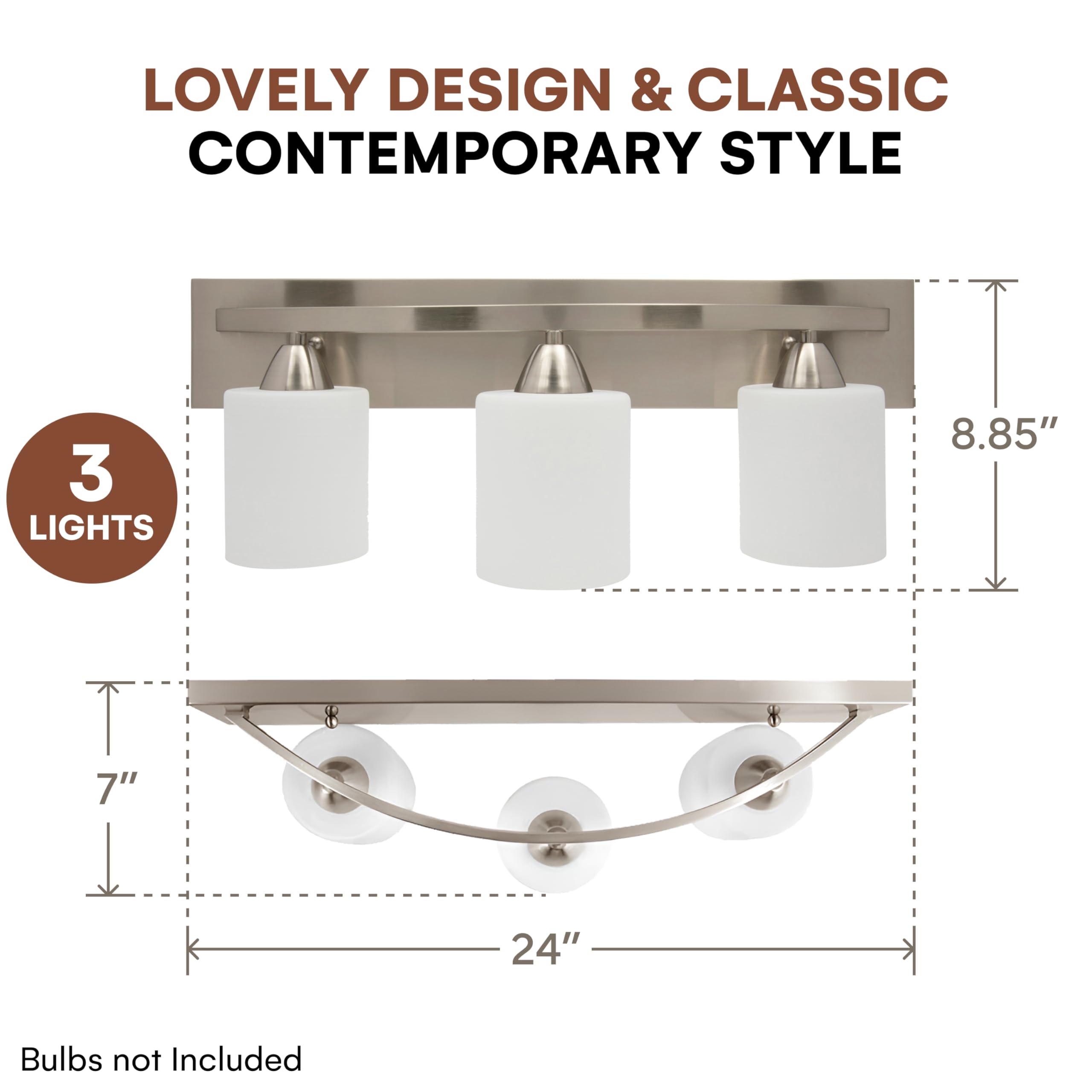 Modern Bathroom Vanity Light Bar - Brushed Nickel 3-Light for Mirror Lighting