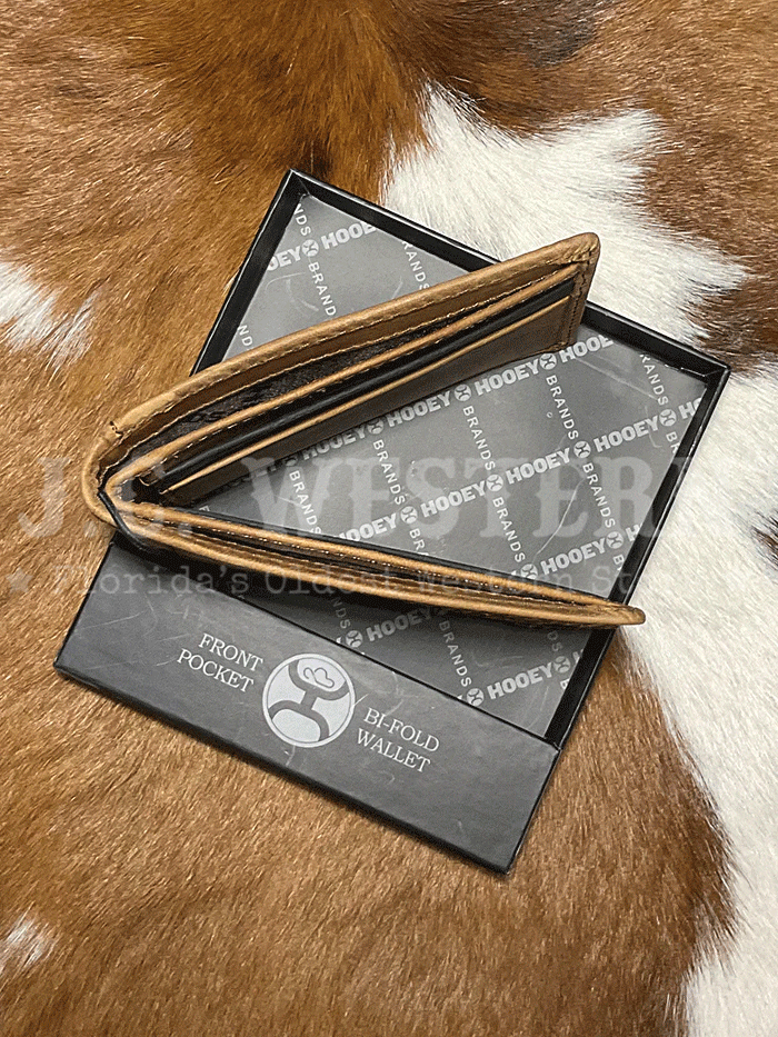 Hooey HBF013 TNSP Men's Nomad Laser Cut Hands Up Bi-Fold Wallet - Genuine Leather RFID Blocking Slim Wallet for Everyday Carry & Travel (Brown)