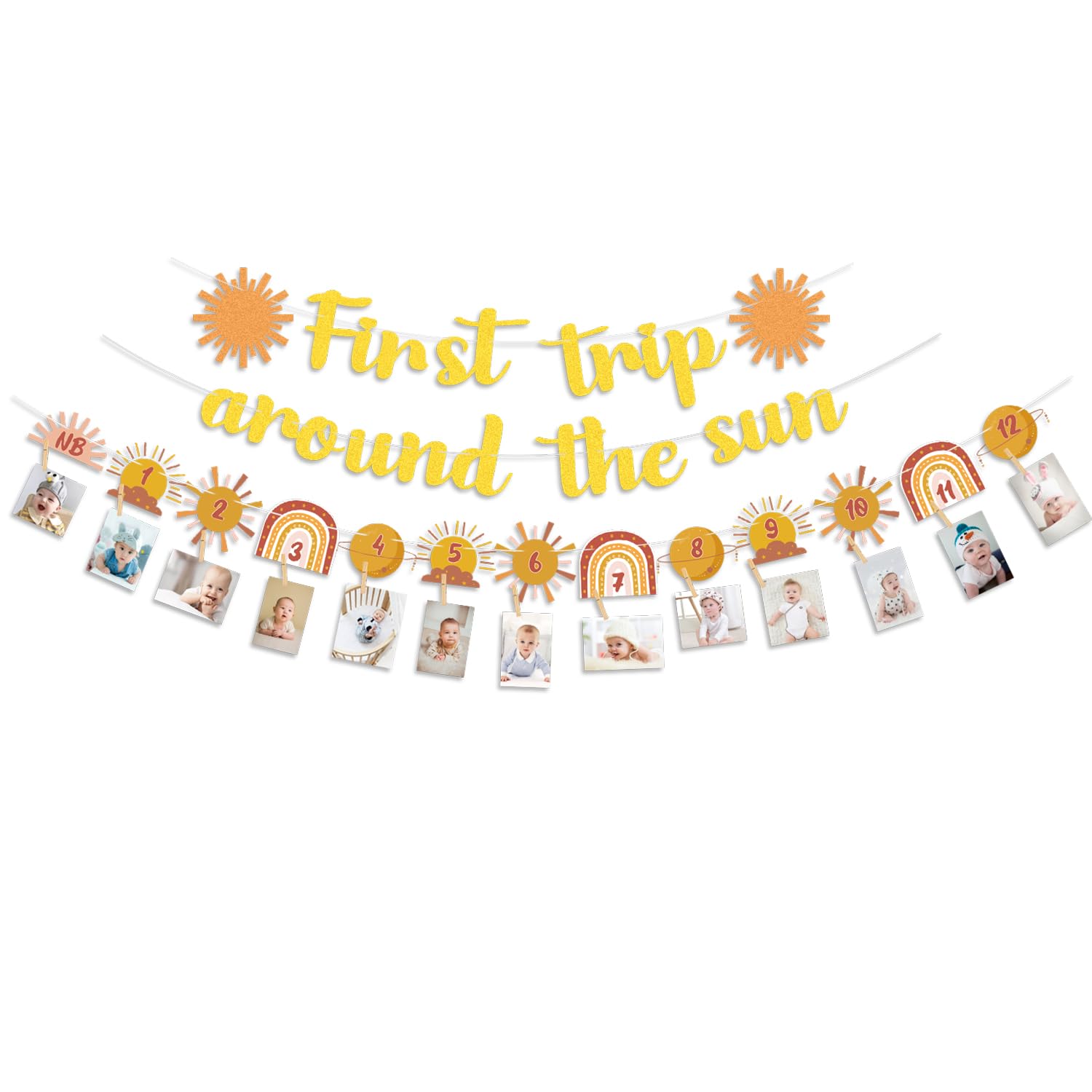 Boho Sun 1st Birthday Party Decorations Set - First Trip Around The Sun Banner & Bohemian Monthly Photo Banner for Baby's First Birthday - Boho Rainbow You Are My Sunshine Party Supplies - Perfect for Baby Shower, Gender Reveal & Birthday Celebrations